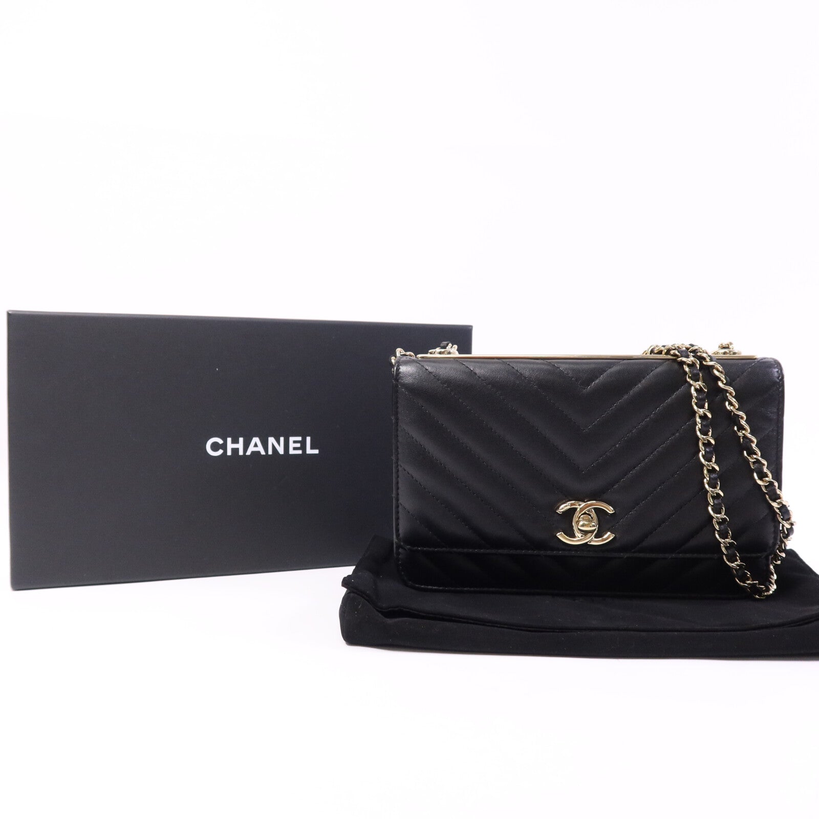 CHANEL 羊皮皮革Wallet On Chain金扣鏈帶肩背袋