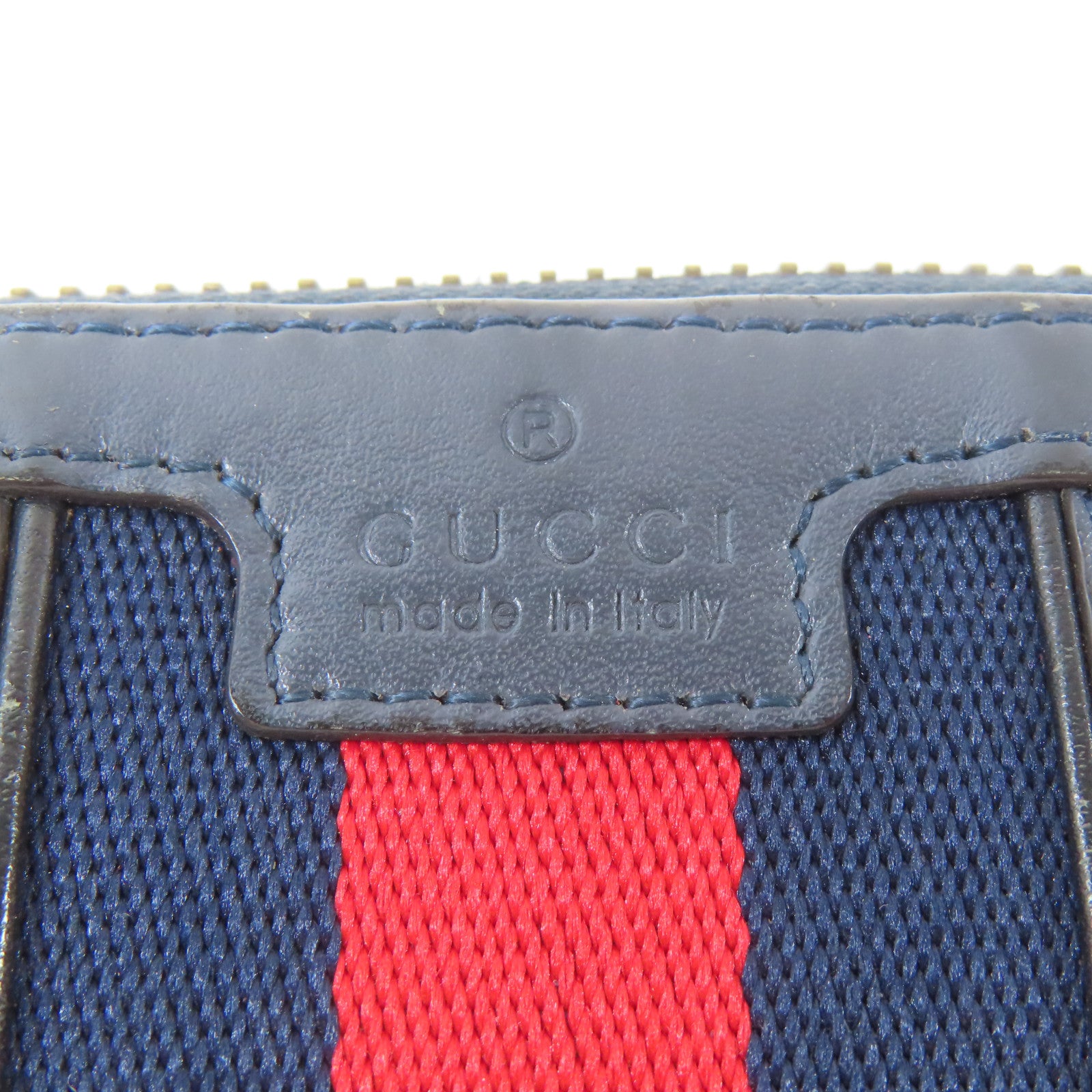 GUCCI 【激減優惠】帆布/皮革Long Round Wallet金扣長錢包深藍色