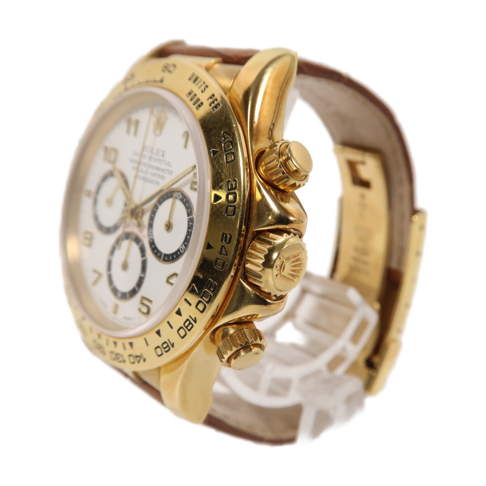 ROLEX Daytona 18K黃金/鱷魚皮革手錶自動機芯白色