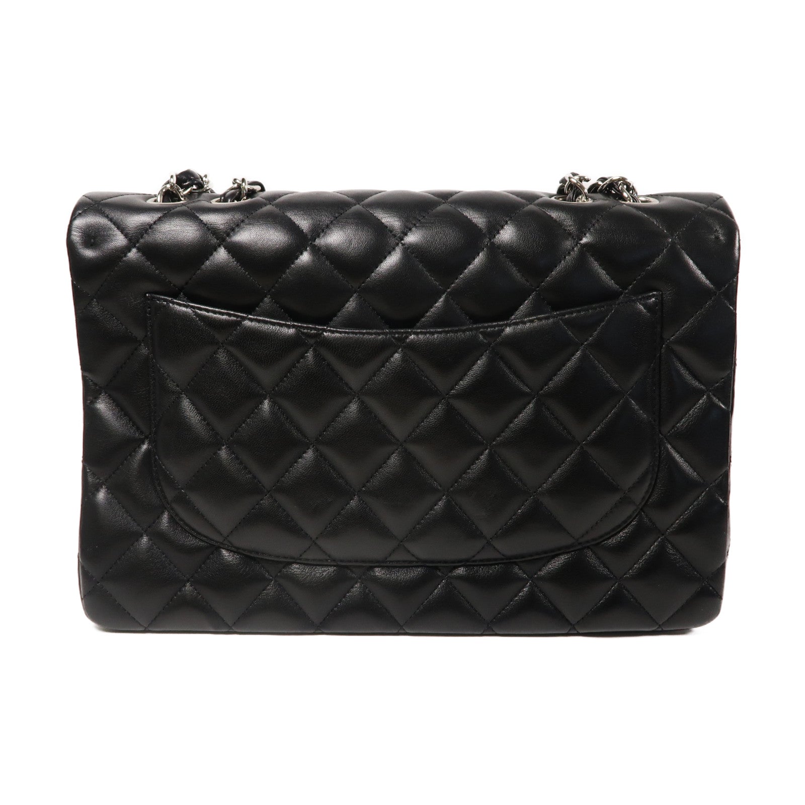 CHANEL 菱格羊皮皮革Chain Shoulder Bag銀扣肩背袋黑色