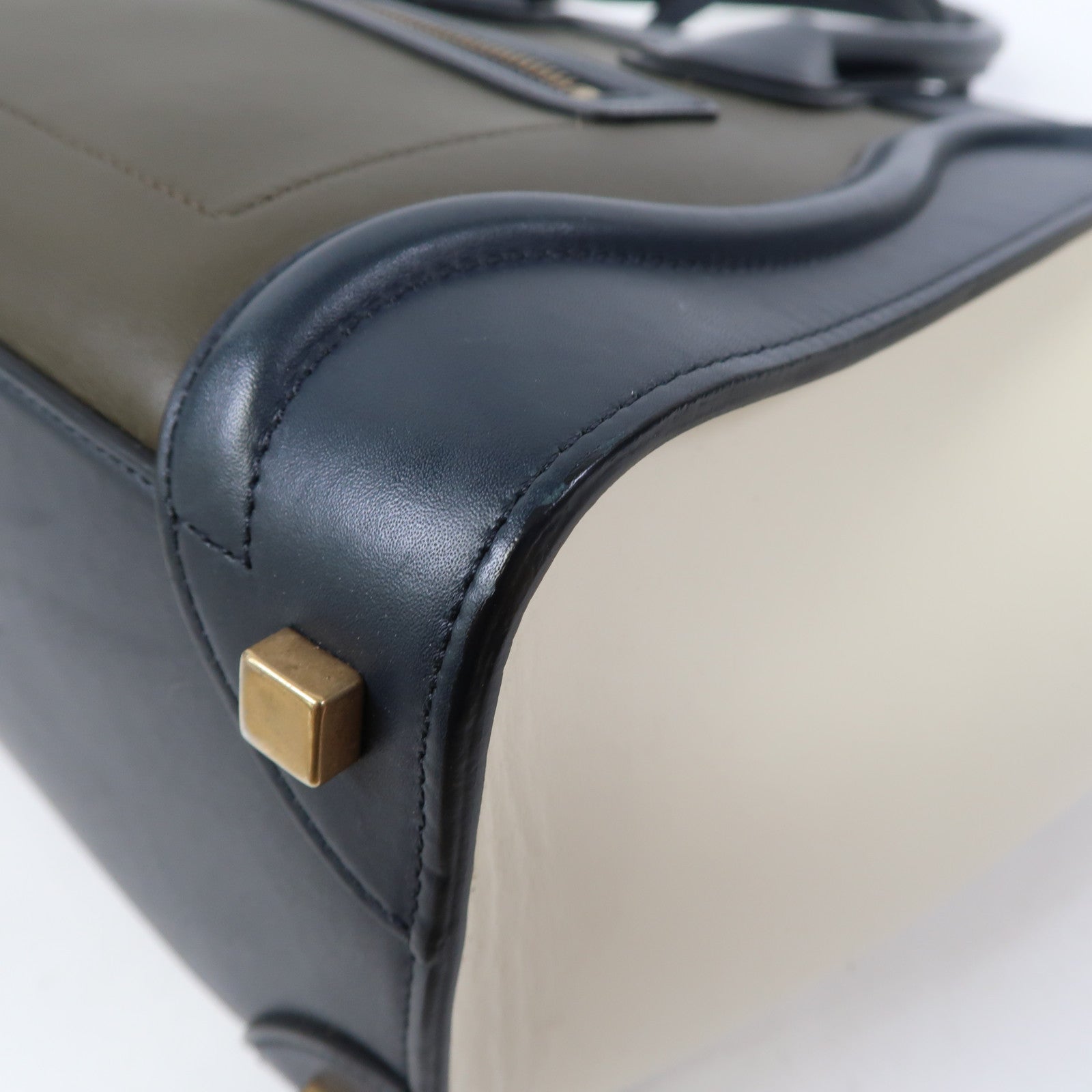 CELINE 牛皮皮革Micro Luggage Handbag金扣手挽袋綠色/藍色/白色