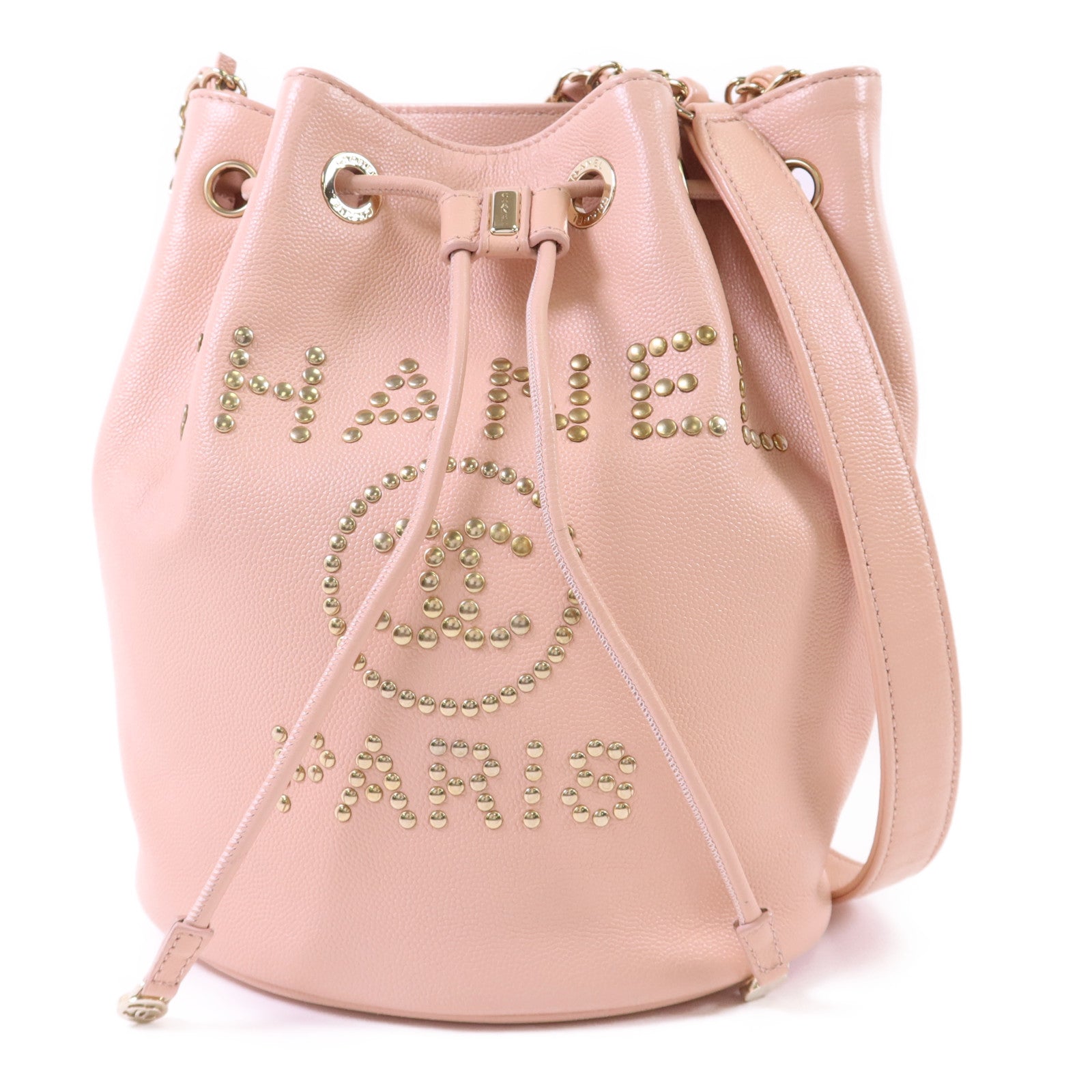 CHANEL 牛皮皮革Rivet Drawstring Bucket金扣肩背袋