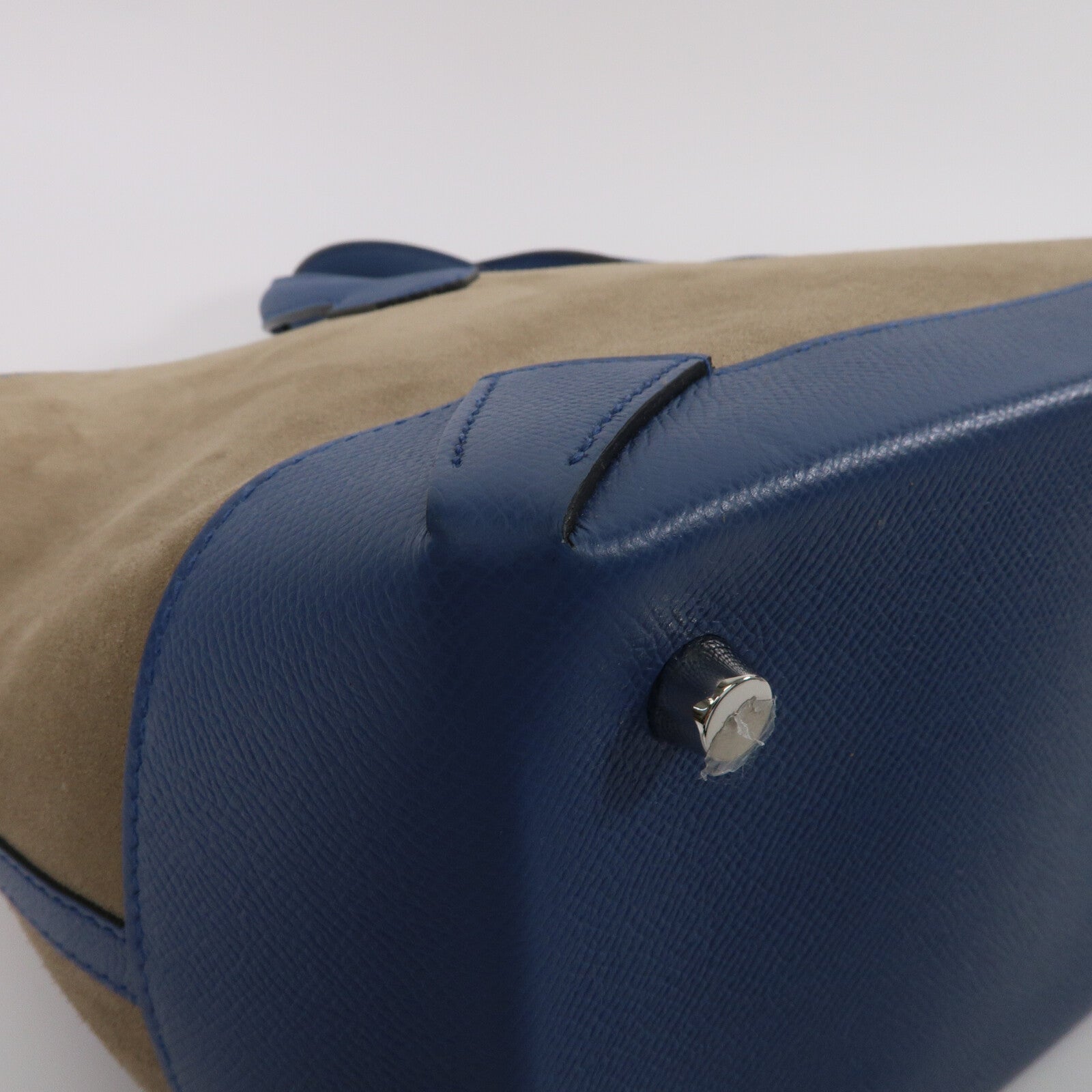 HERMES 麂皮/Epsom皮革Maxibox Cabas 30手挽袋Blue Agate/Cardamome