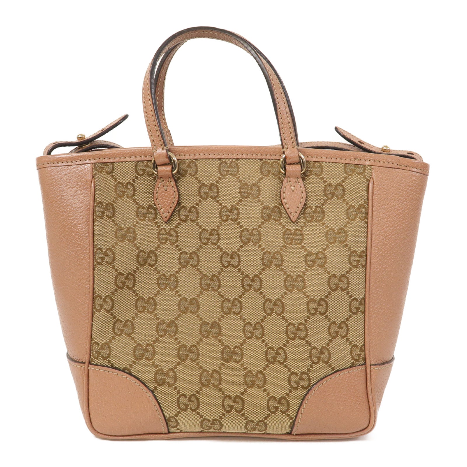 GUCCI 帆布/皮革2 Way Shoulder金扣手挽肩背兩用袋米色/啡色