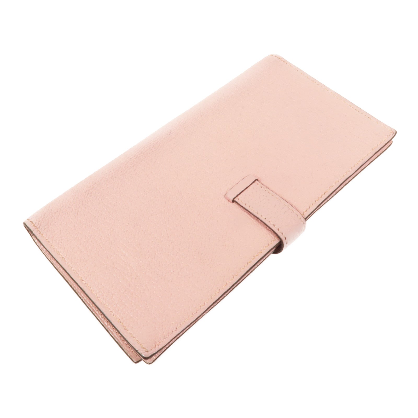 HERMES Chevre皮革Bearn W Snap長錢包Rose Sakura