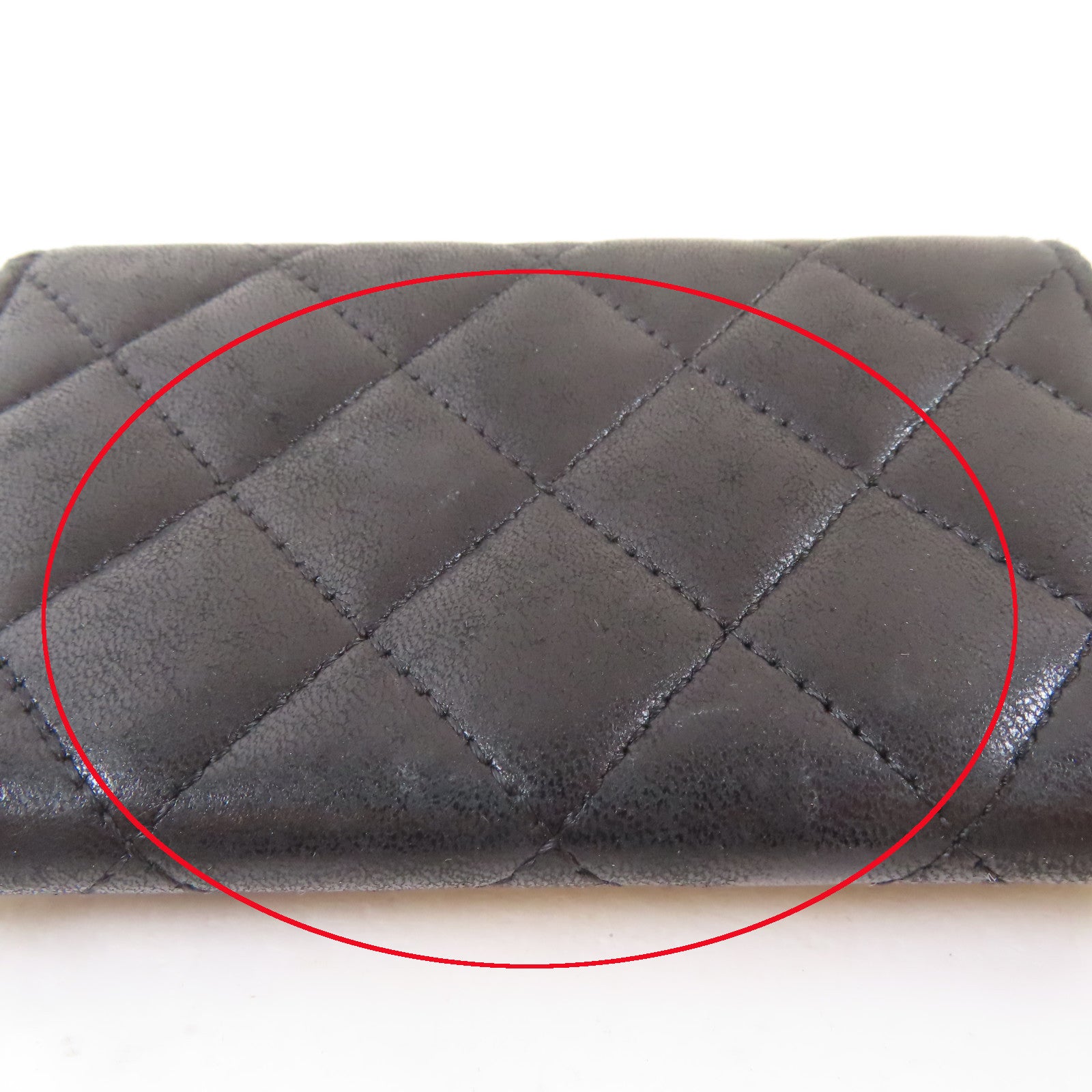 CHANEL 菱格羊皮皮革Card Case銀扣卡片套黑色