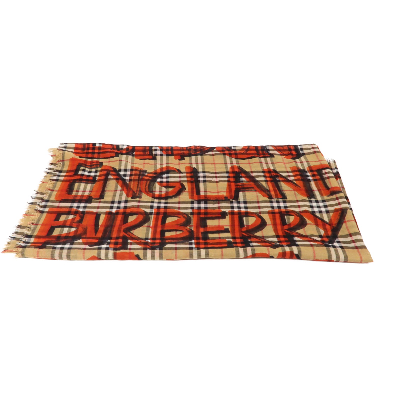BURBERRY 【激減優惠】絲質Muffler圍巾啡色/紅色