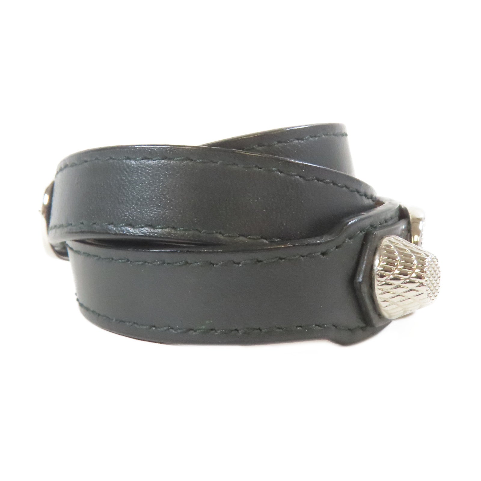 BALENCIAGA 皮革/金屬Bangle手鐲黑色/銀色#15.5cm