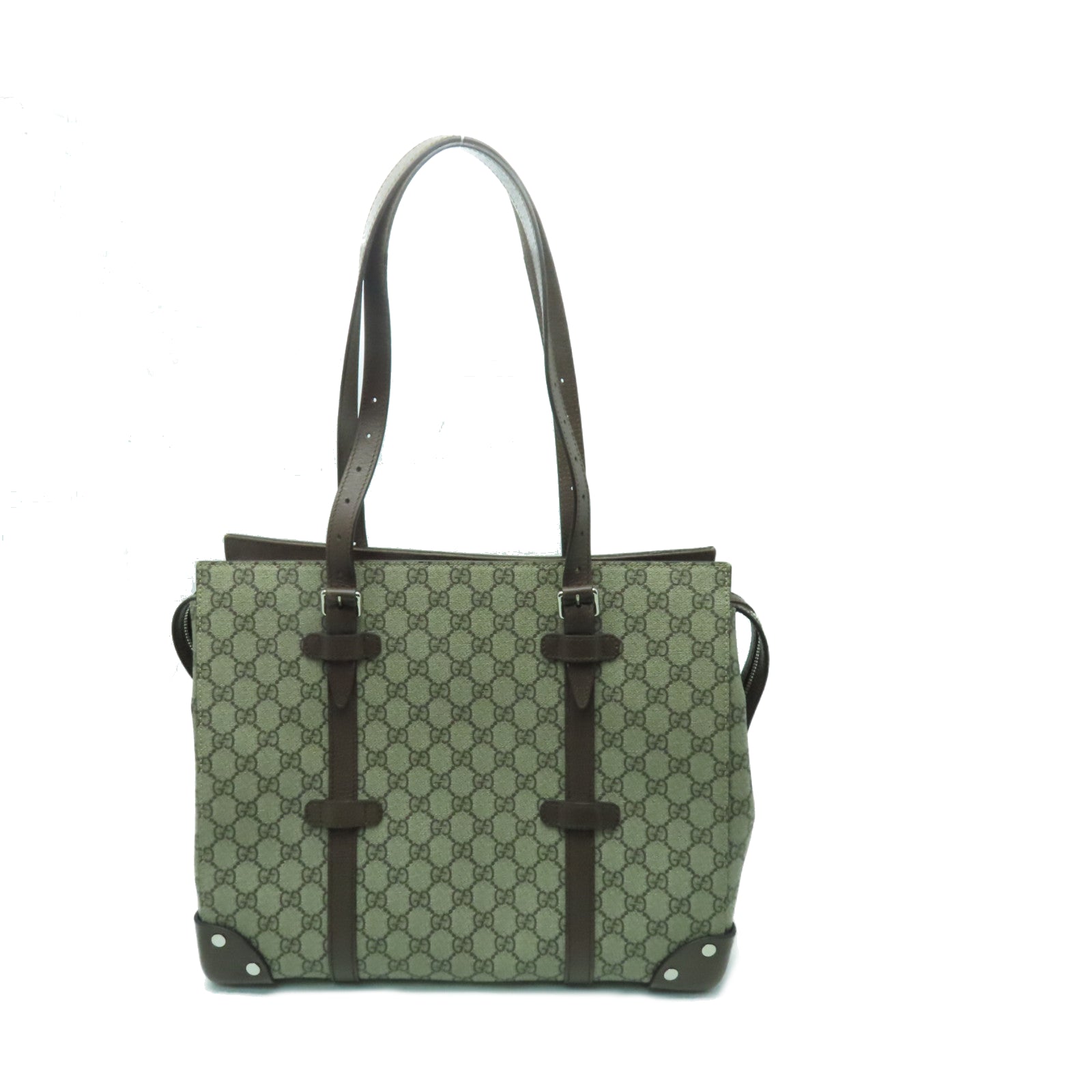 GUCCI 【激減優惠】塗層帆布Tote Bag銀扣手挽袋啡色