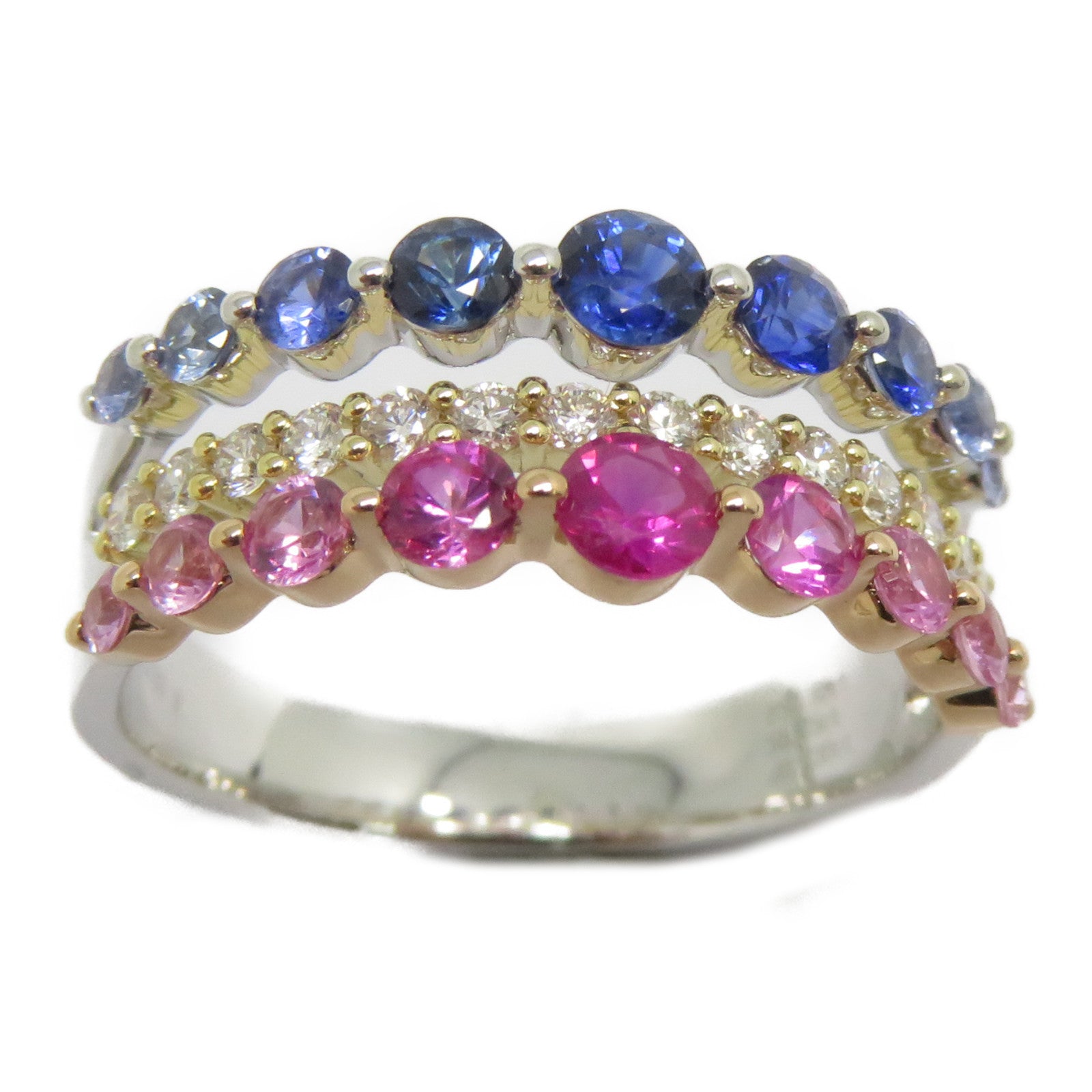 JEWELRY 【激減優惠】18K白金Sapphire Diamond Ring 0.75藍寶石/0.59ct粉紅色藍寶石/0.32ct鑽石戒指US#6.5