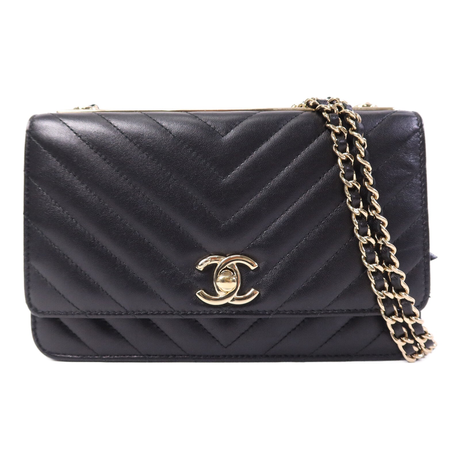 CHANEL 羊皮皮革Wallet On Chain金扣鏈帶肩背袋