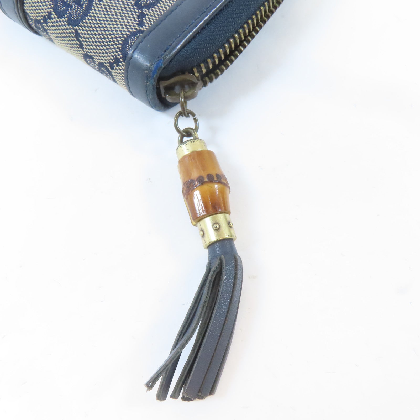 GUCCI 【激減優惠】帆布/皮革Long Round Wallet金扣長錢包深藍色