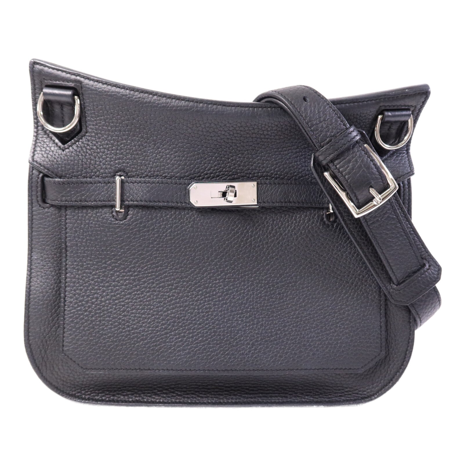 HERMES Clemence皮革Jypsiere 28銀扣肩背袋Noir