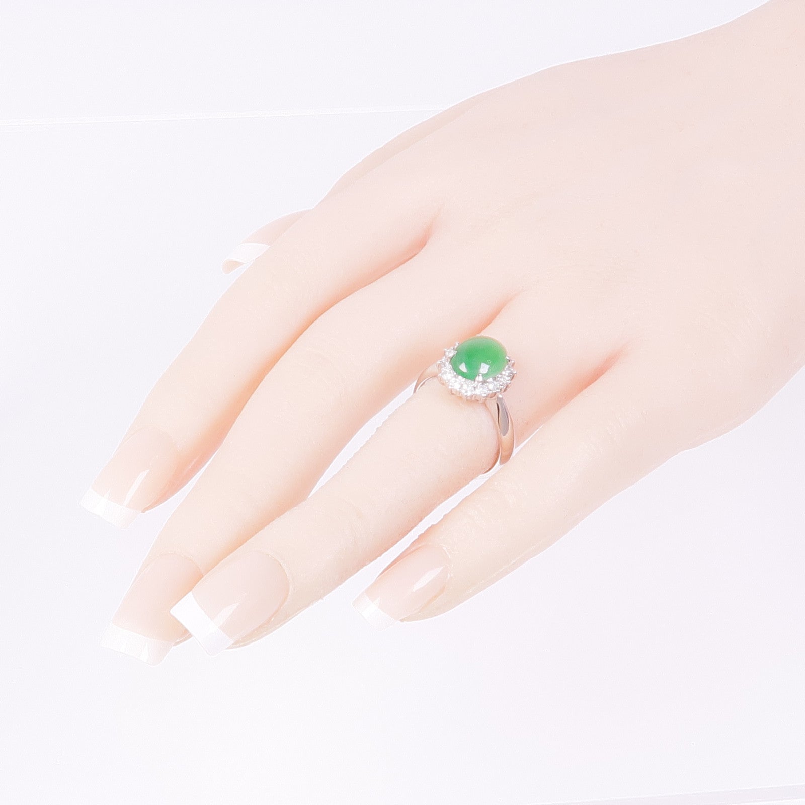 JEWELRY PT900鉑金Jade Diamond Ring翡翠/鑽石戒指US#6.75