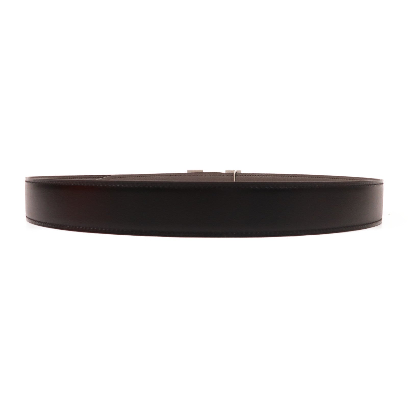 HERMES Veau 135/Togo皮革Belt銀扣皮帶Noir/Etain