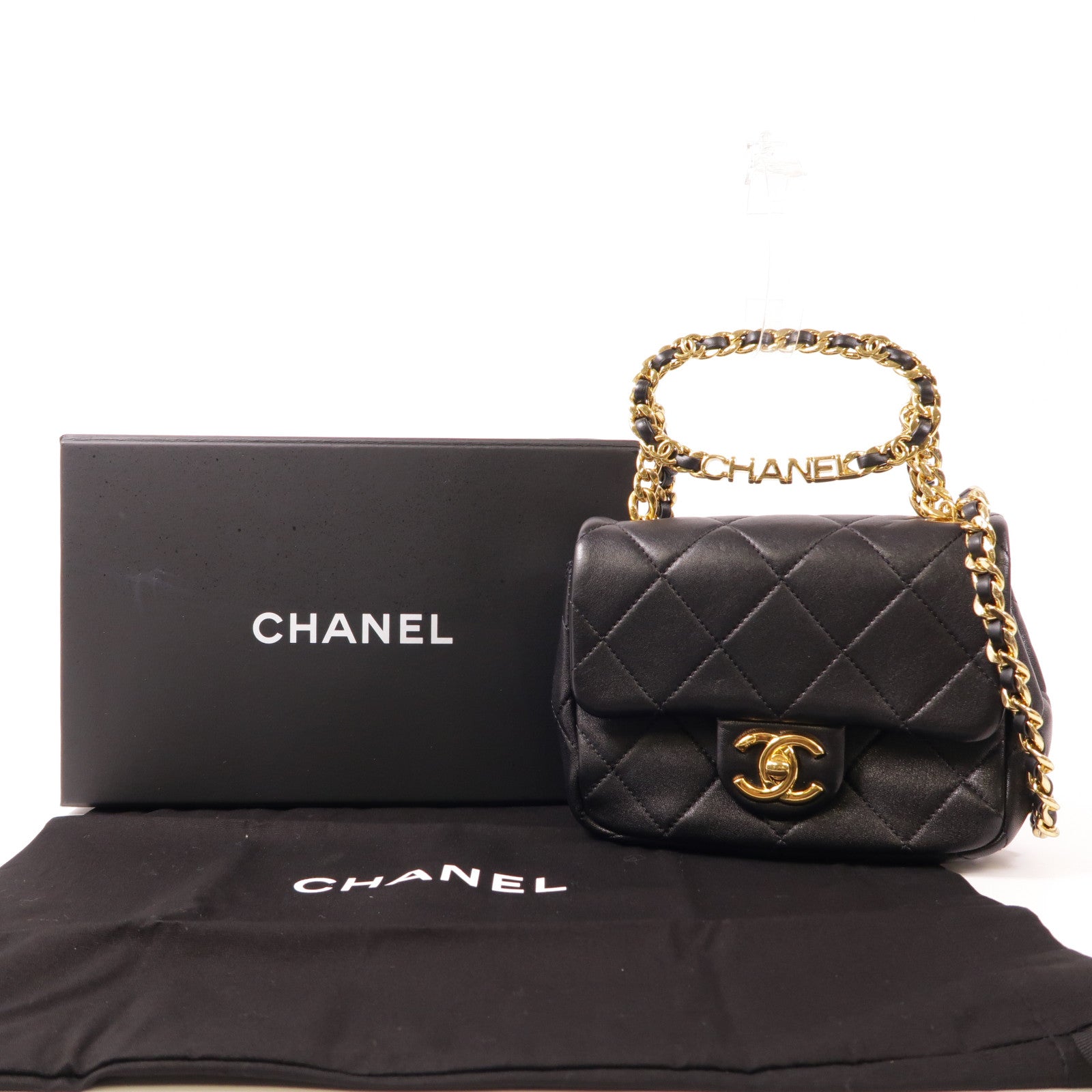 CHANEL 羊皮皮革Chain Shoulder金扣手挽肩背兩用袋