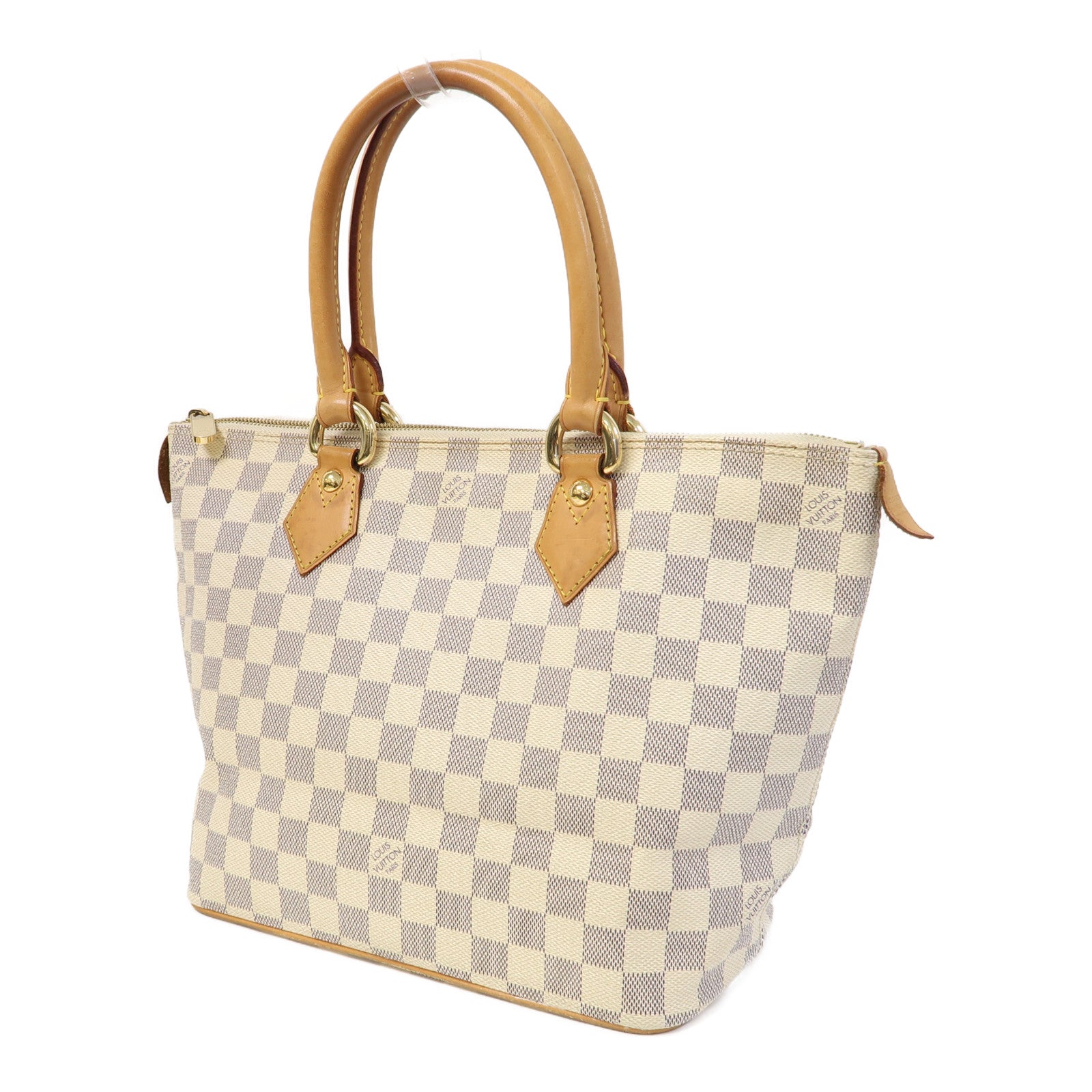 LOUIS VUITTON Damier Azur Saleya PM金扣手挽袋白色