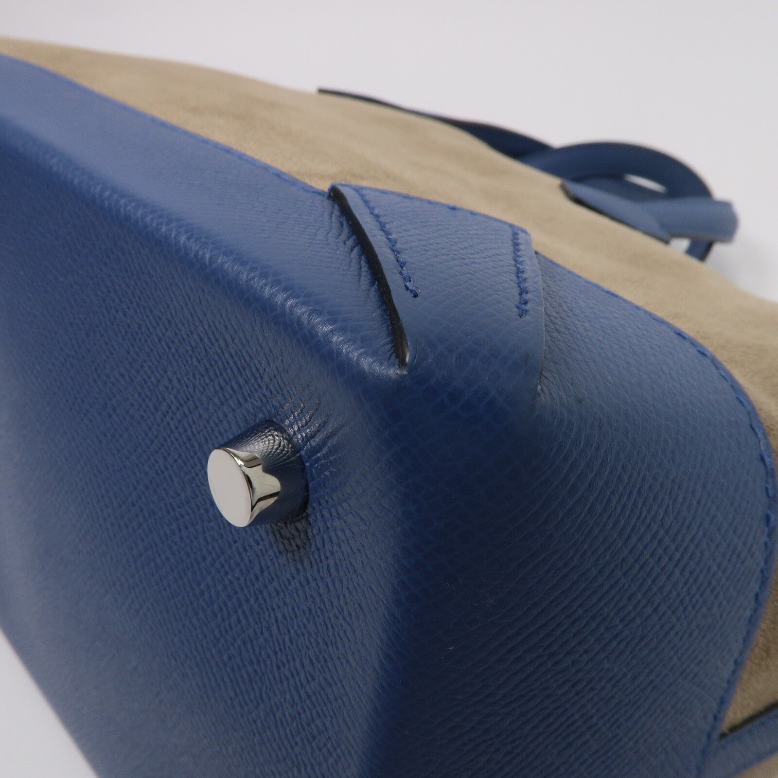 HERMES 麂皮/Epsom皮革Maxibox Cabas 30手挽袋Blue Agate/Cardamome