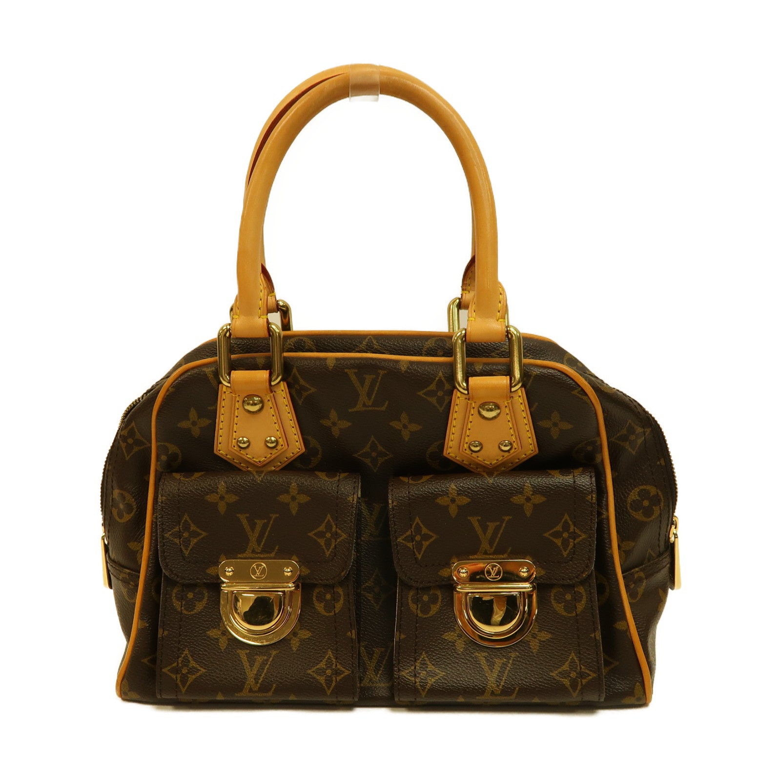 LOUIS VUITTON Monogram Manhattan PM金扣手挽袋啡色