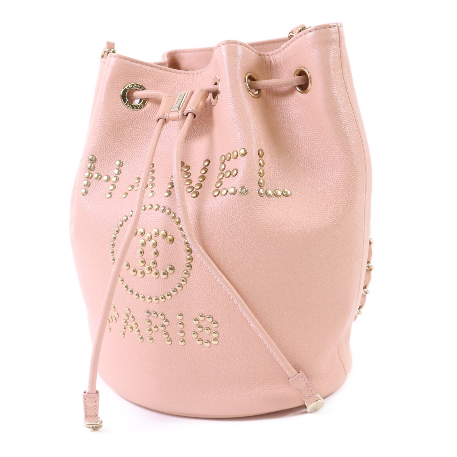 CHANEL 牛皮皮革Rivet Drawstring Bucket金扣肩背袋