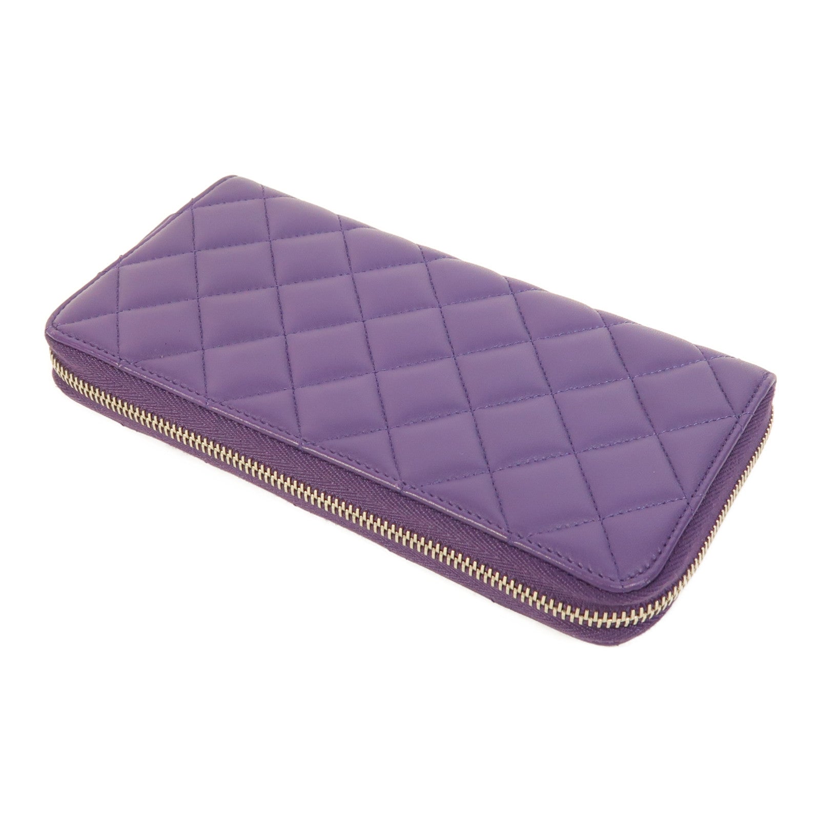 CHANEL 羊皮皮革Zipper Long Wallet銀扣長錢包