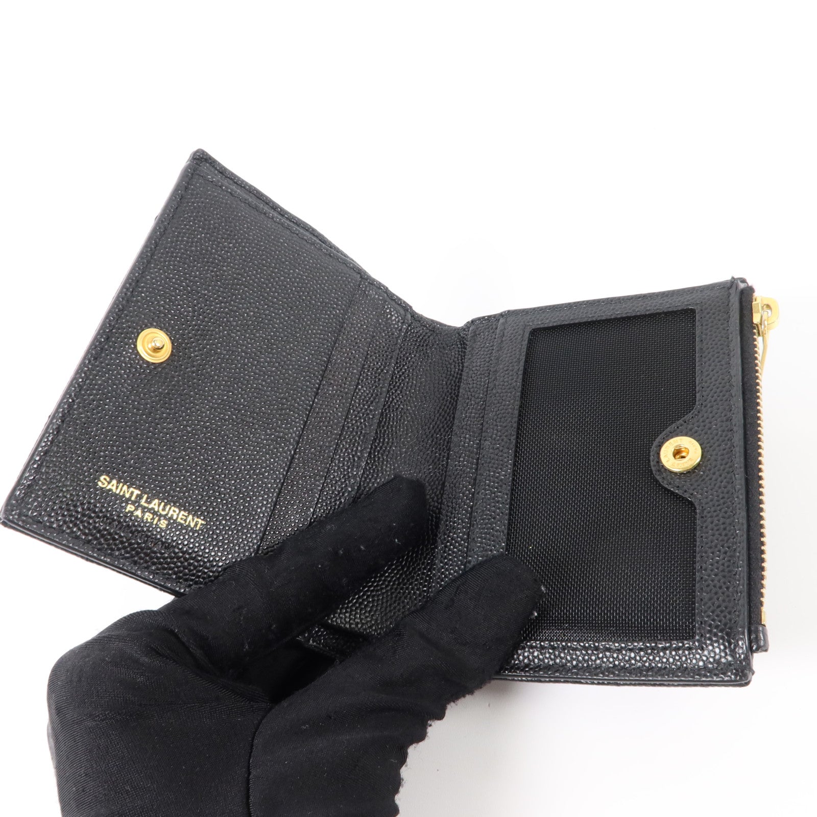 YVES SAINT LAURENT 牛皮皮革Cassandre Monogram Wallet金扣錢包