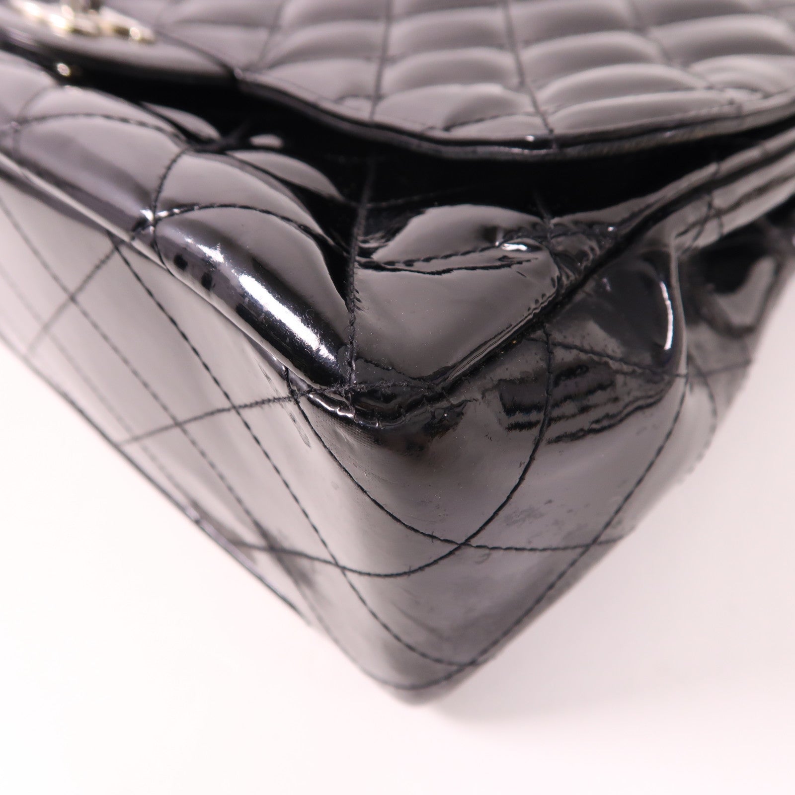 CHANEL 漆皮皮革Large Classic銀扣鏈帶肩背袋