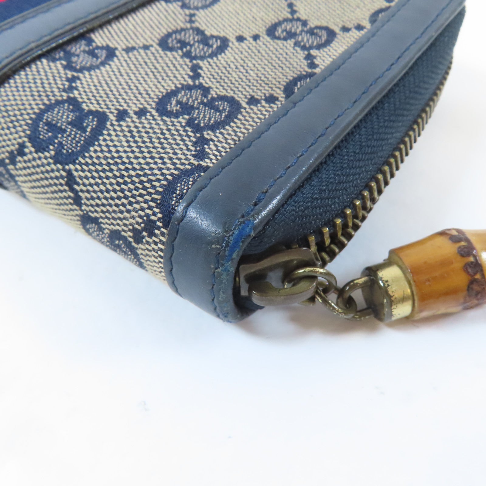 GUCCI 【激減優惠】帆布/皮革Long Round Wallet金扣長錢包深藍色