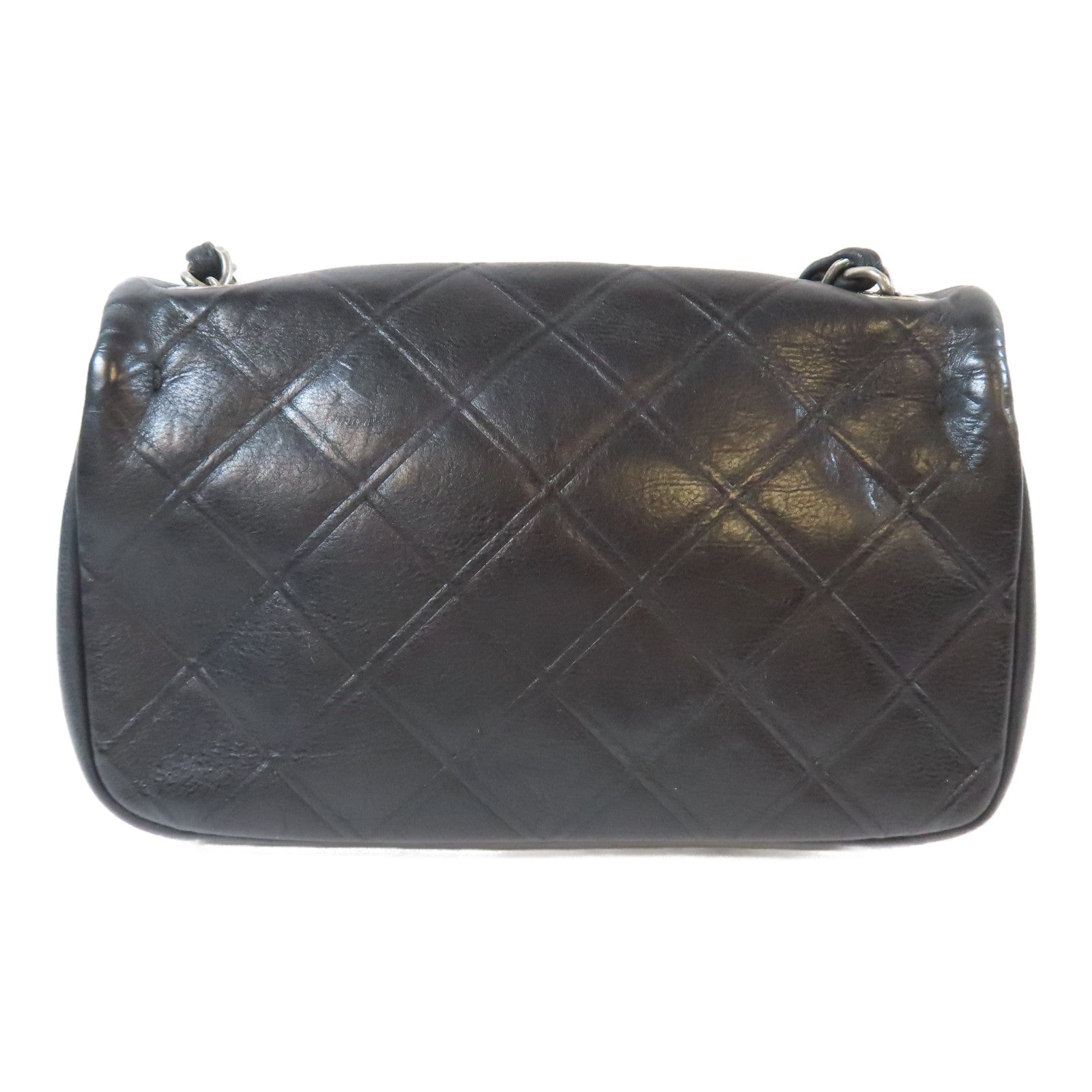 CHANEL 菱格牛皮皮革Flap Bag銀扣鏈帶肩背袋黑色