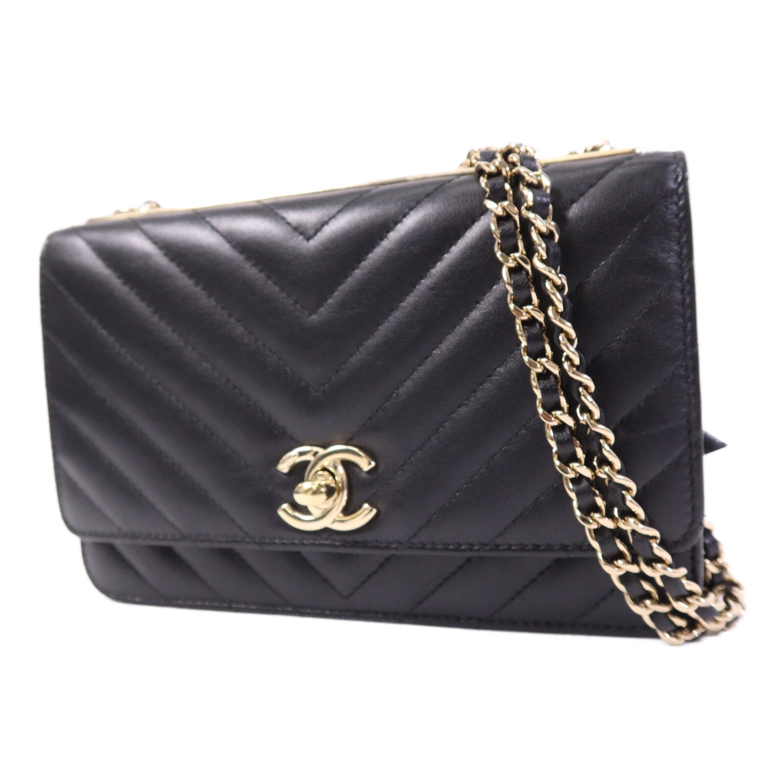 CHANEL 羊皮皮革Wallet On Chain金扣鏈帶肩背袋