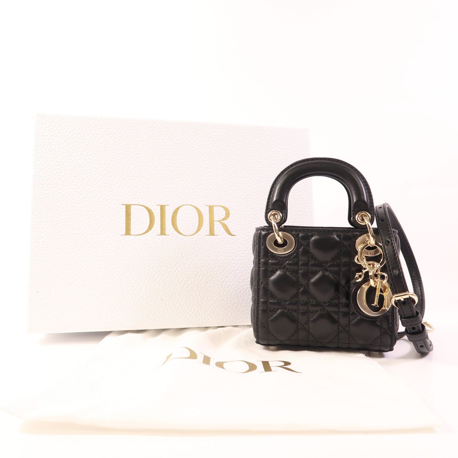 Dior 【激減優惠】羊皮皮革Lady Dior Micro金扣手挽肩背兩用袋