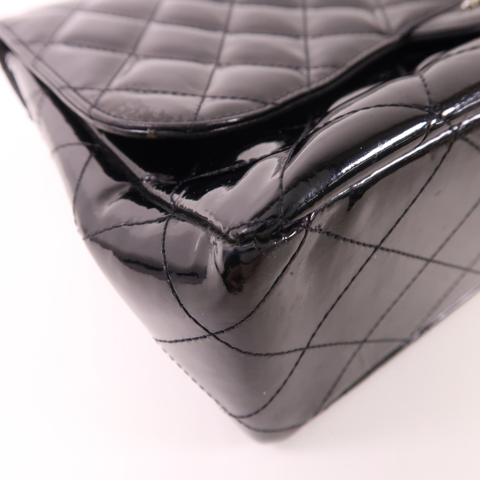 CHANEL 漆皮皮革Large Classic銀扣鏈帶肩背袋