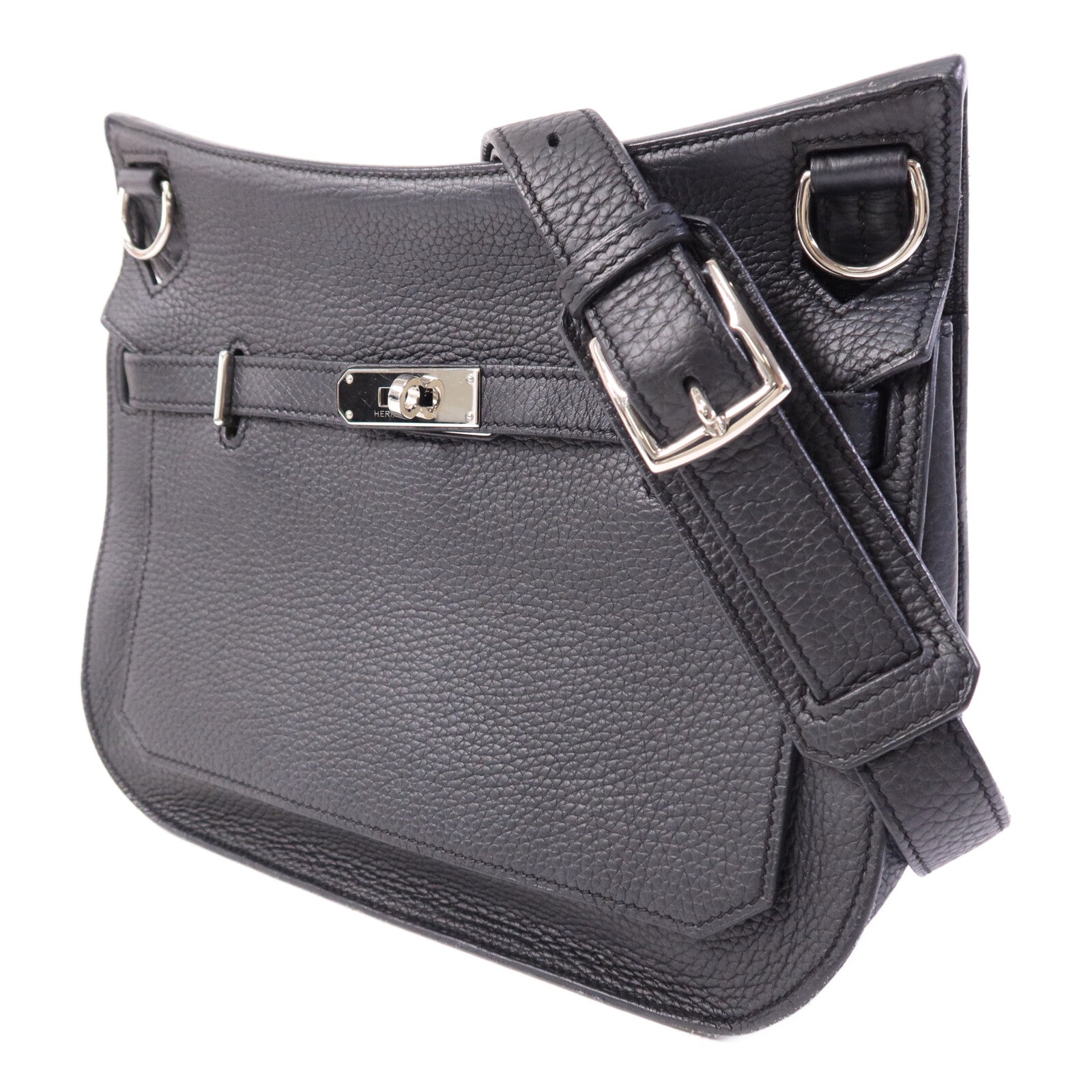 HERMES Clemence皮革Jypsiere 28銀扣肩背袋Noir