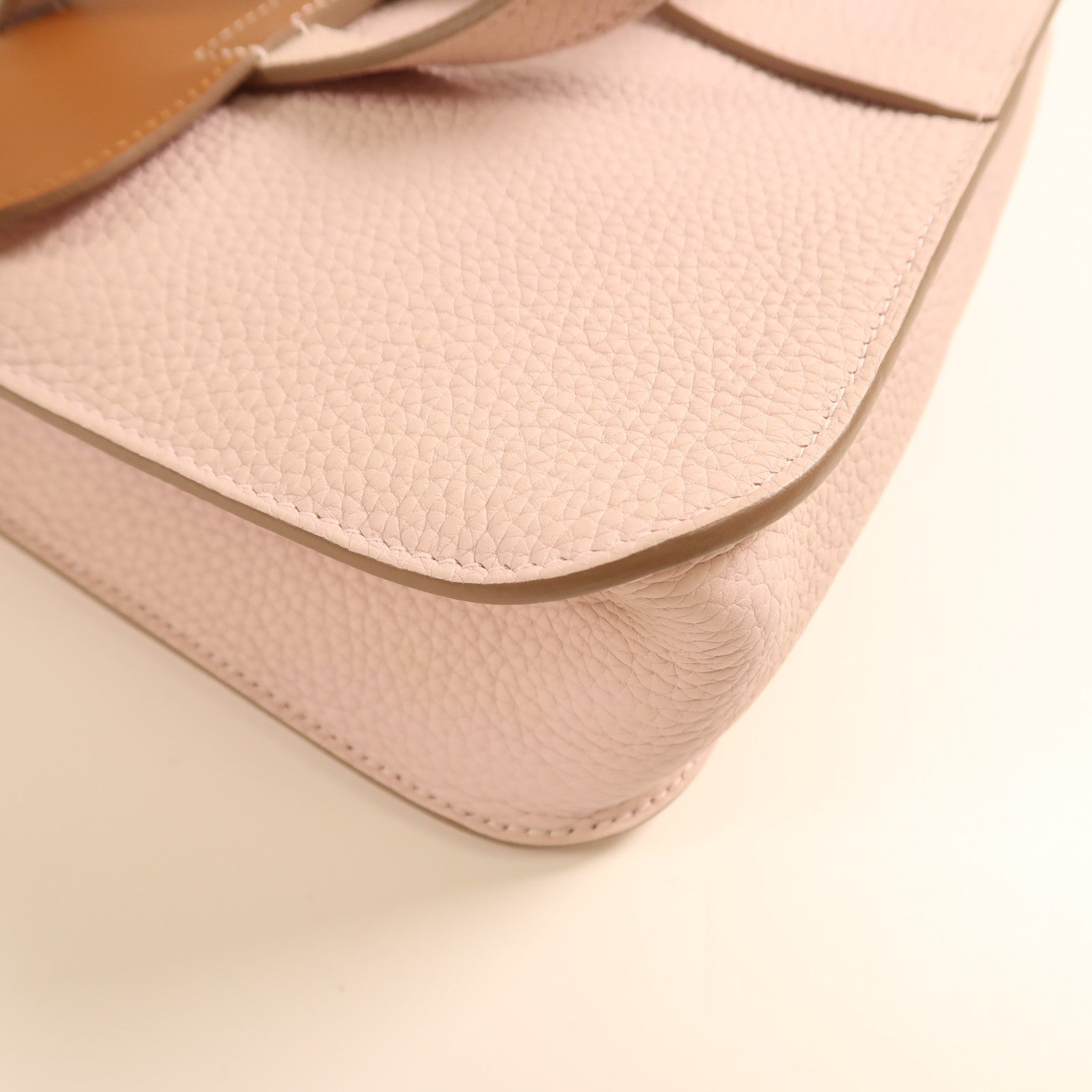HERMES Clemence皮革Halzan 25銀扣手挽肩背兩用袋Mauve Pale夢幻粉色/Gold經典駝色
