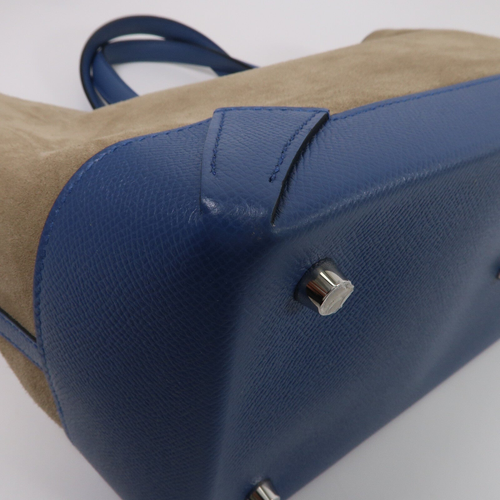 HERMES 麂皮/Epsom皮革Maxibox Cabas 30手挽袋Blue Agate/Cardamome
