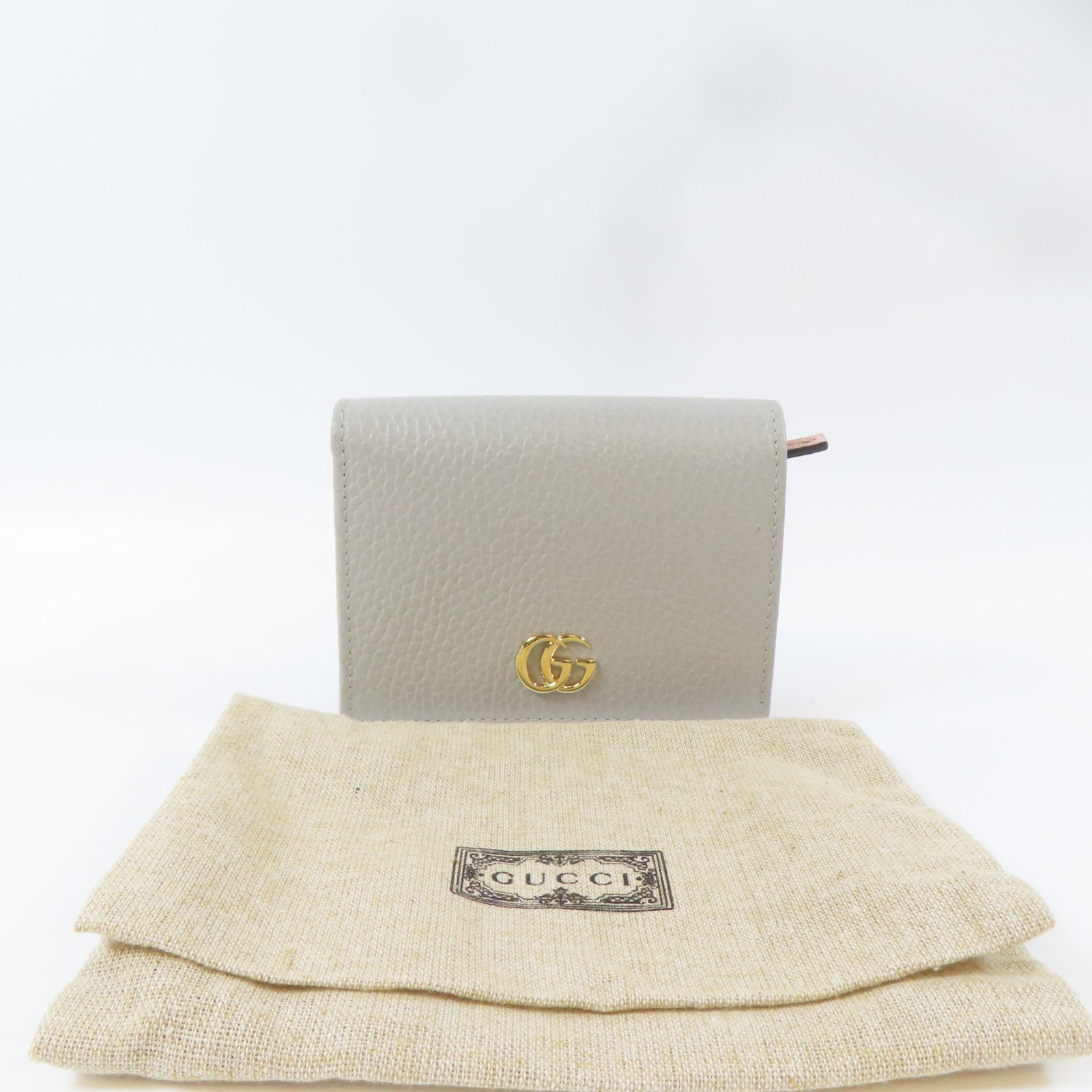 GUCCI 牛皮皮革Bifold Wallet金扣錢包灰色