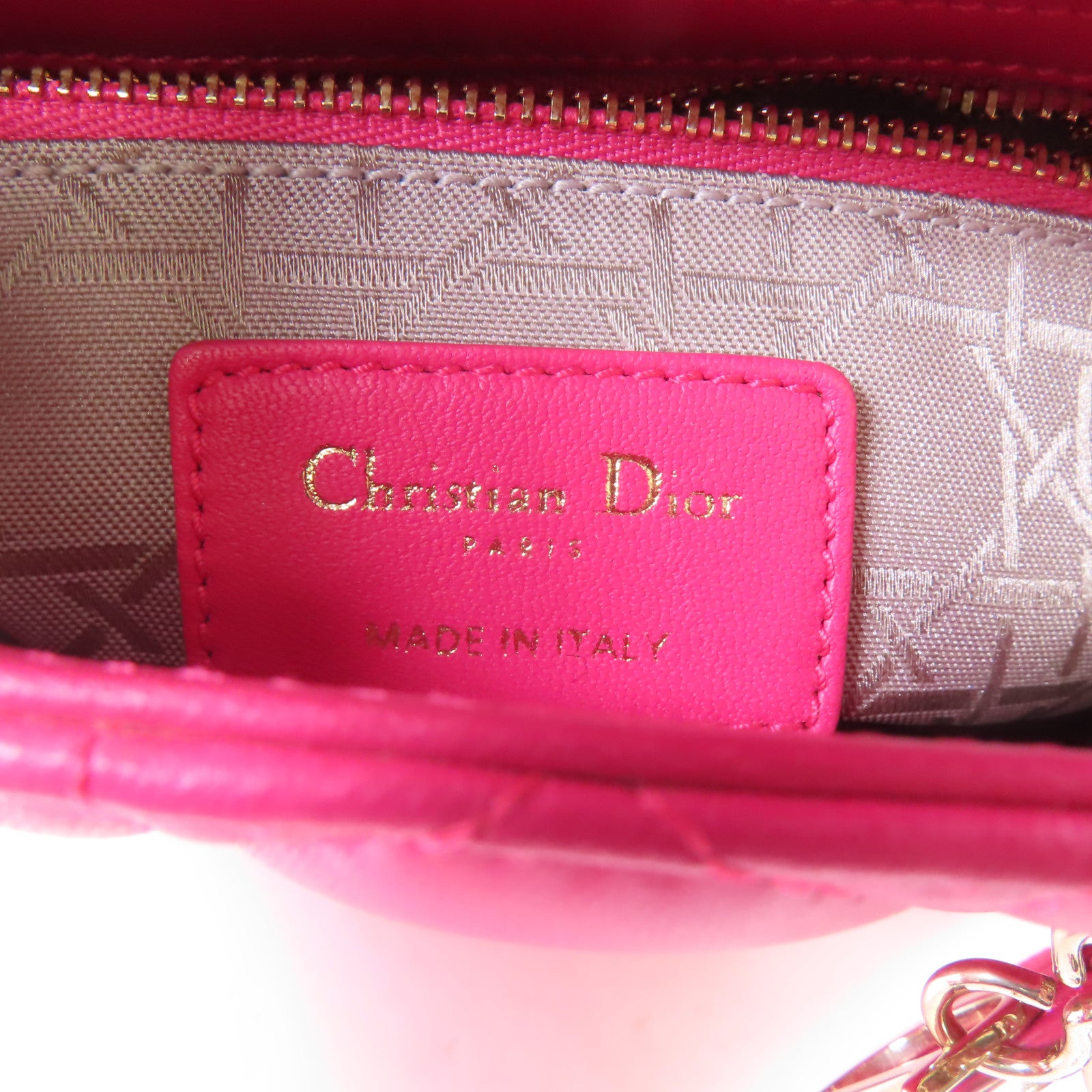 Dior 牛皮皮革Mini Lady Dior金扣手挽肩背兩用袋粉紅色