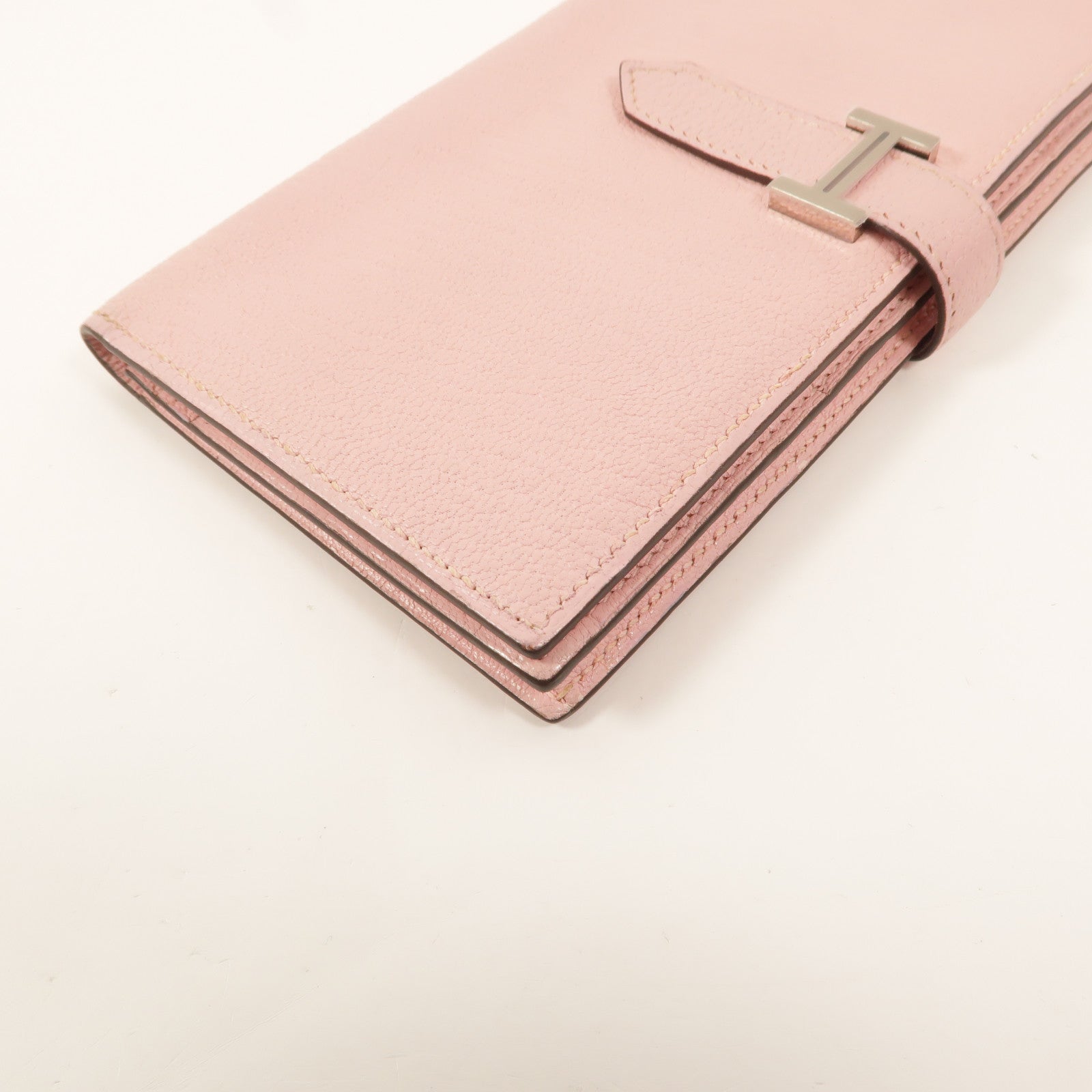 HERMES Chevre皮革Bearn W Snap長錢包Rose Sakura
