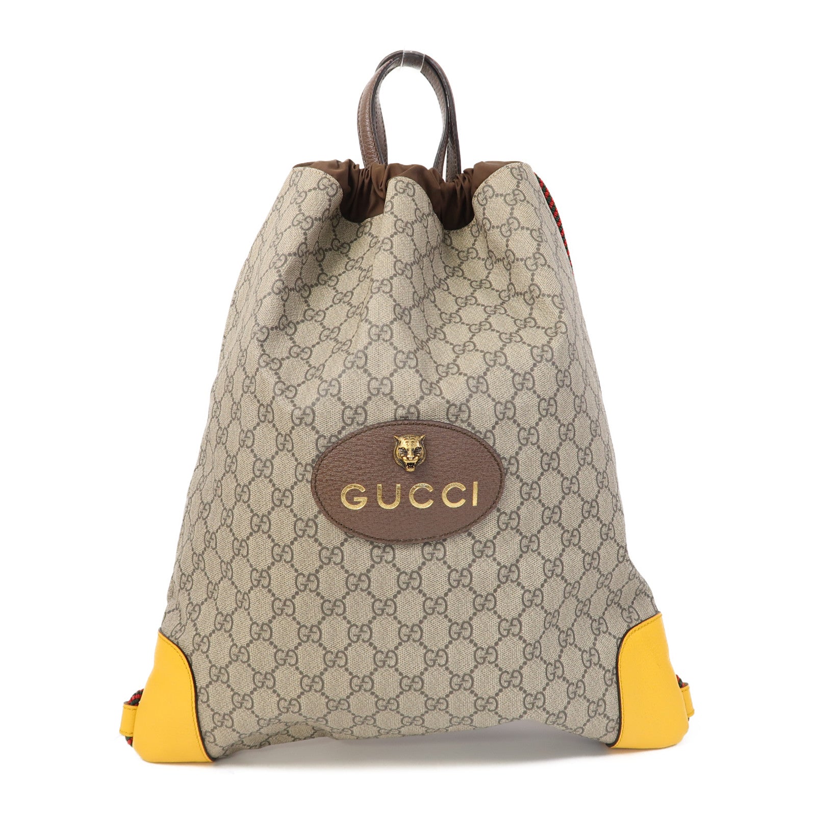 GUCCI 塗層帆布Neo Vintage Drawstring Backpack金扣背包啡色/黃色