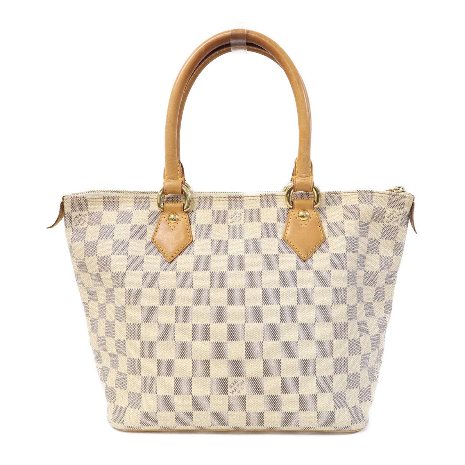 LOUIS VUITTON Damier Azur Saleya PM金扣手挽袋白色