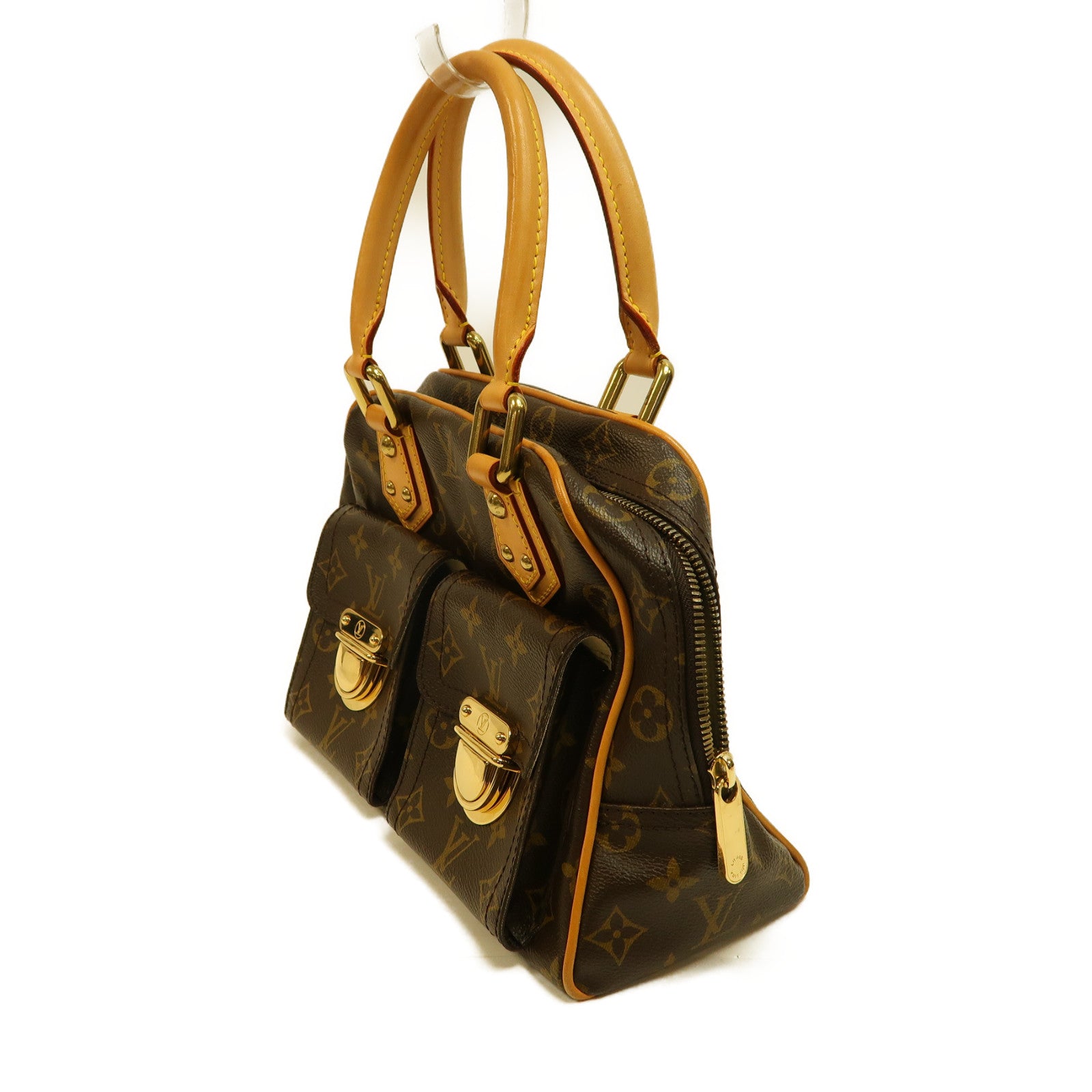 LOUIS VUITTON Monogram Manhattan PM金扣手挽袋啡色