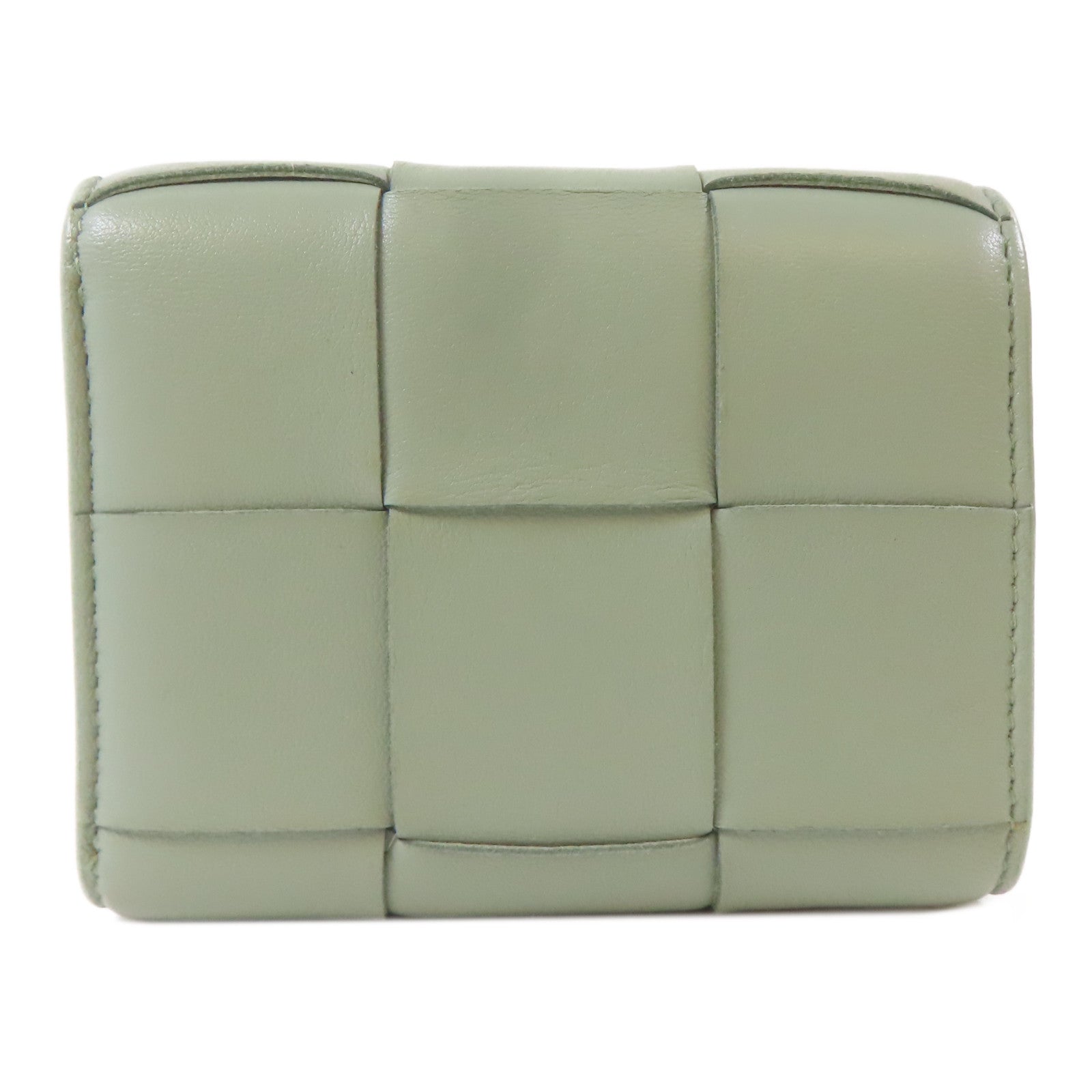 BOTTEGA VENETA 織紋羊皮皮革Trifold Wallet金扣錢包淺綠色