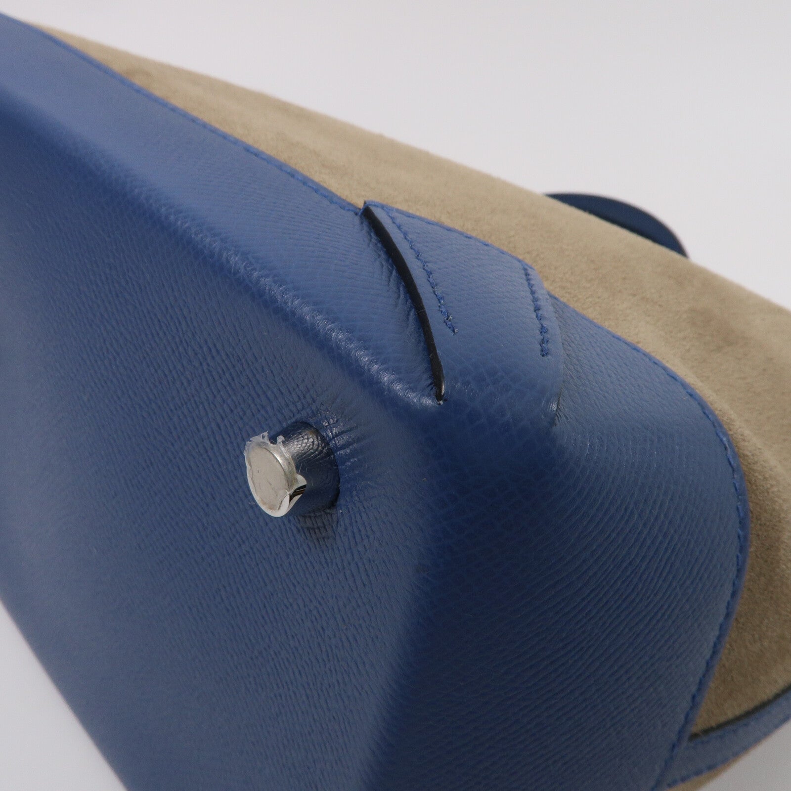 HERMES 麂皮/Epsom皮革Maxibox Cabas 30手挽袋Blue Agate/Cardamome