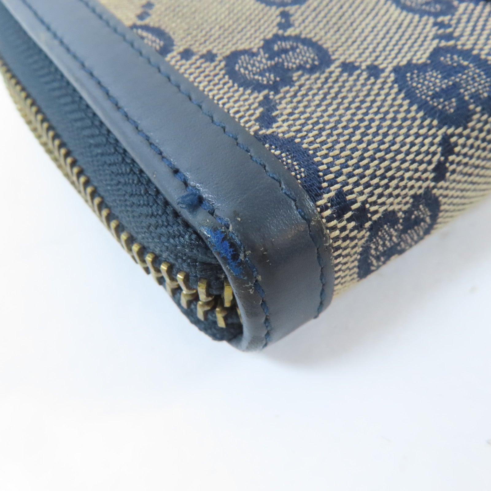 GUCCI 【激減優惠】帆布/皮革Long Round Wallet金扣長錢包深藍色