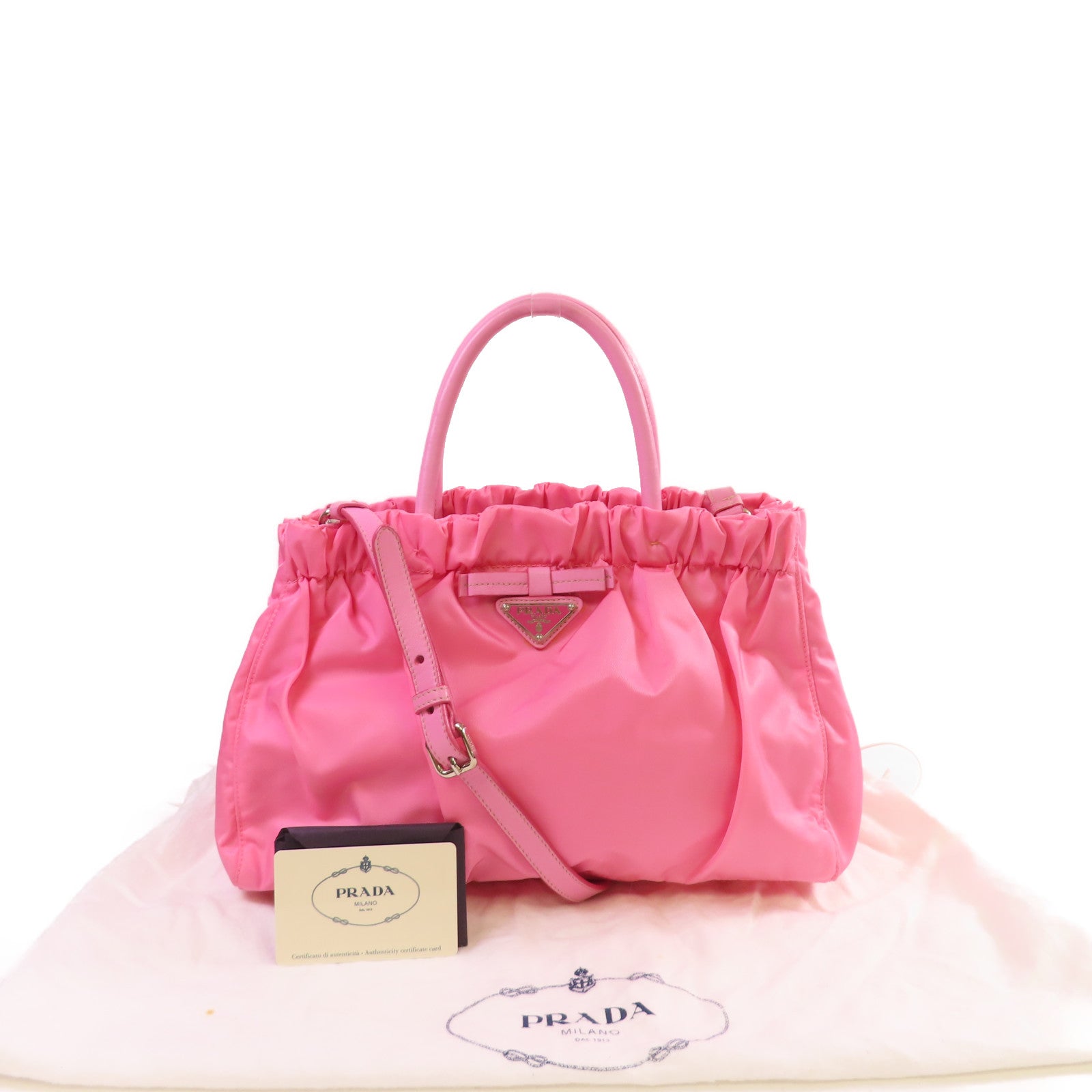PRADA 尼龍2Way Shoulder Bag銀扣手挽肩背兩用袋粉紅色