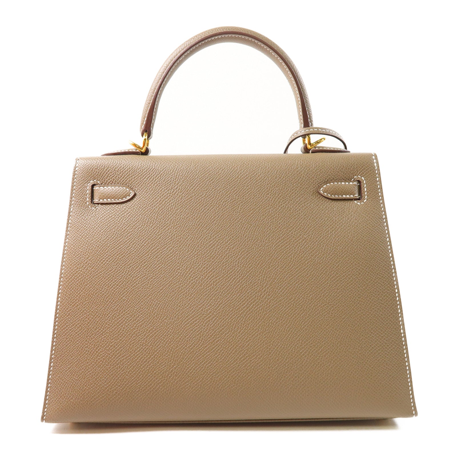 HERMES Epsom皮革Kelly 25金扣手挽肩背兩用袋Etoupe大象灰