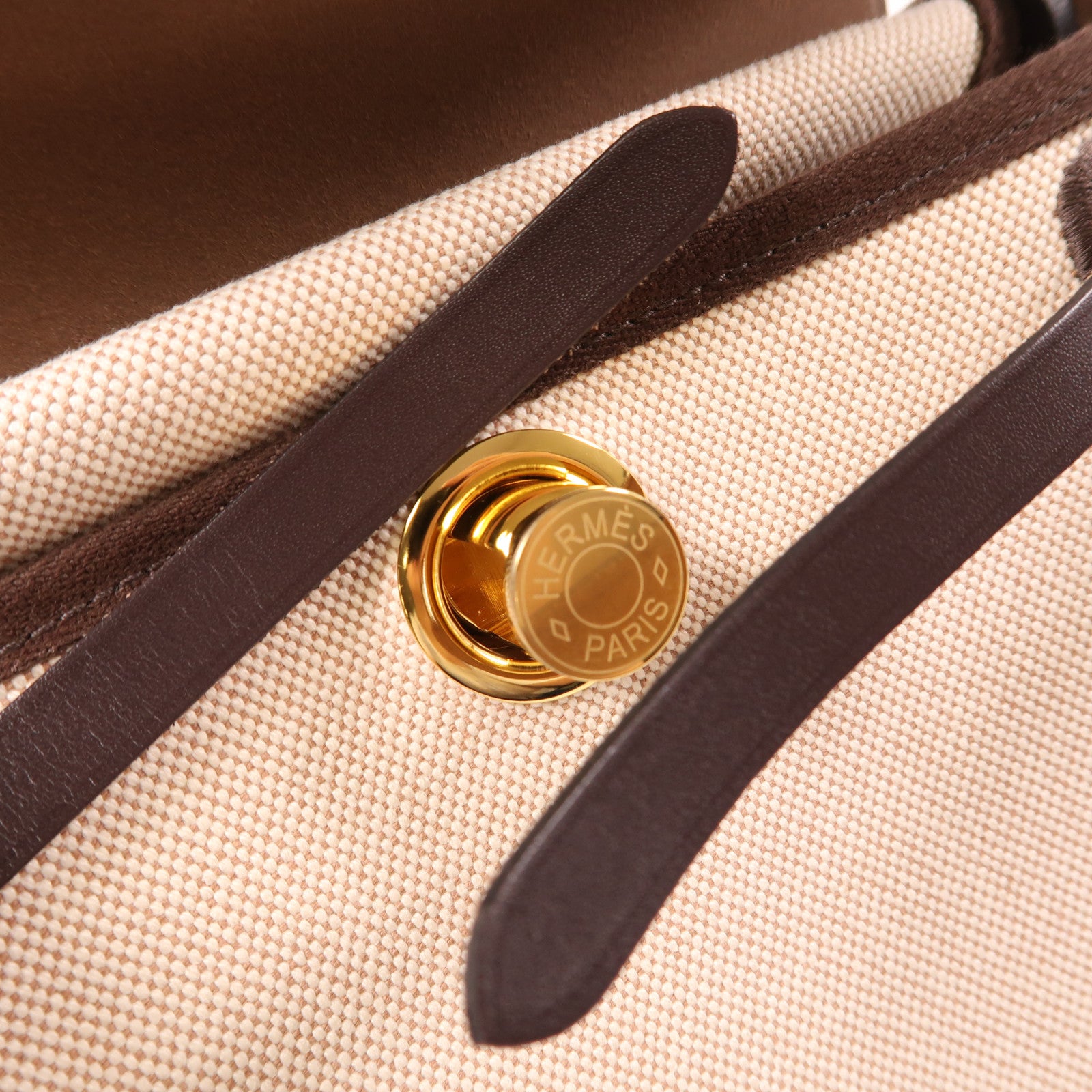 HERMES 帆布/皮革HerBag Zip 20金扣肩背袋