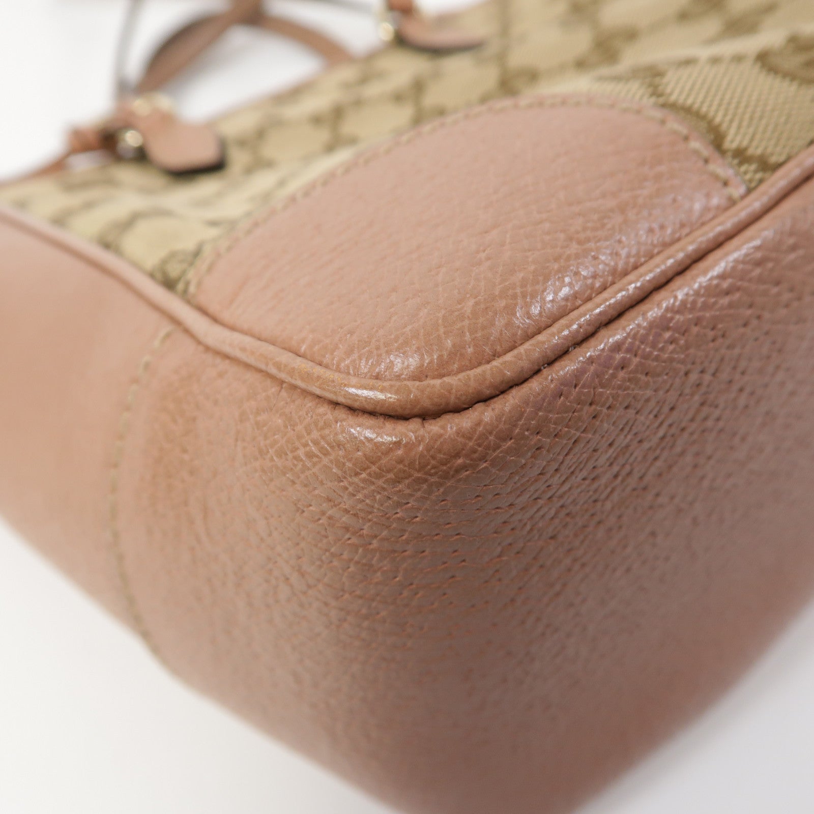 GUCCI 帆布/皮革2 Way Shoulder金扣手挽肩背兩用袋米色/啡色