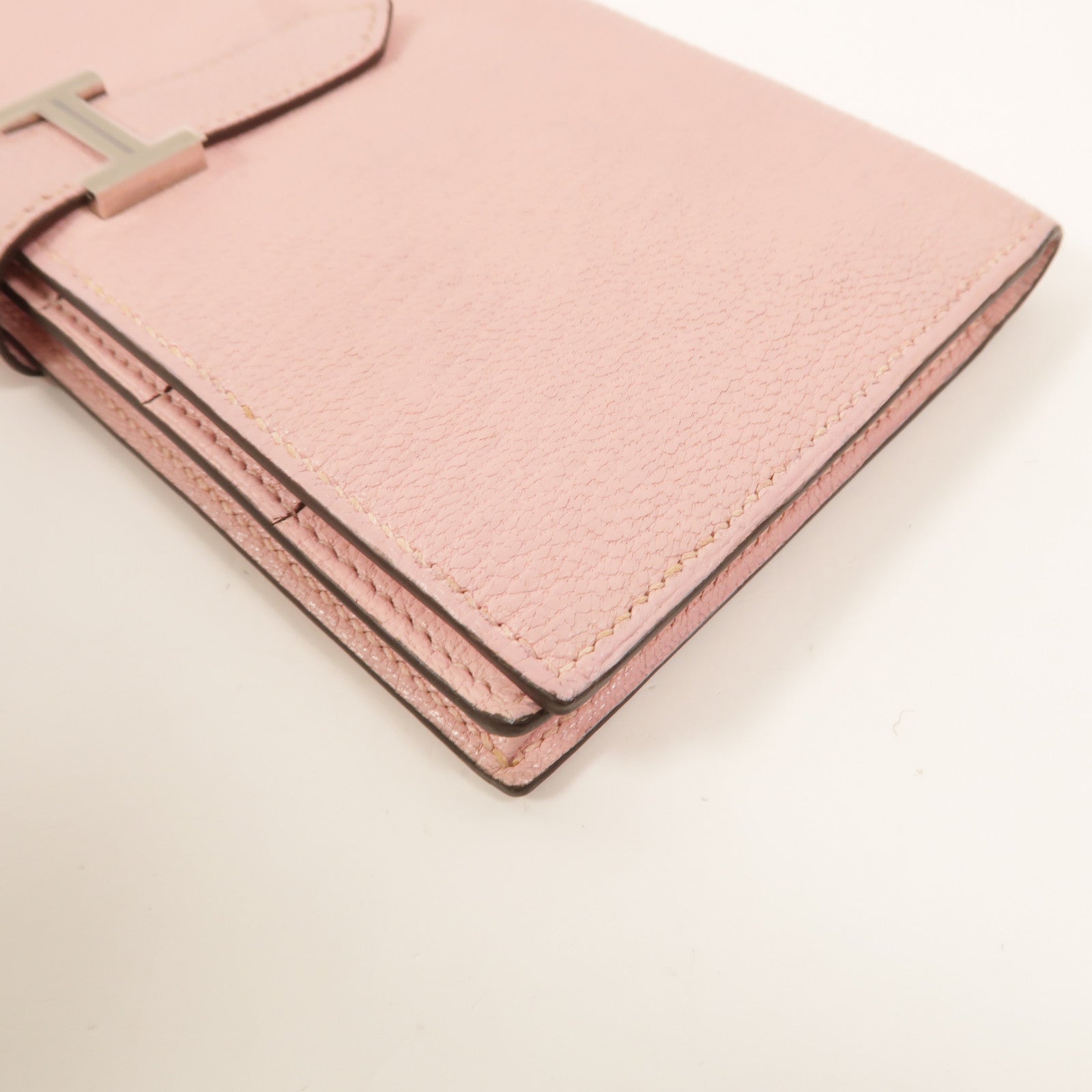 HERMES Chevre皮革Bearn W Snap長錢包Rose Sakura