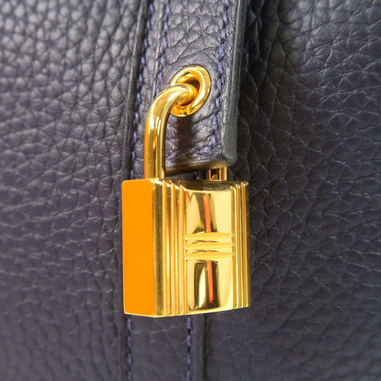 HERMES 【激減優惠】Clemence皮革Picotin MM金扣手挽袋深藍色